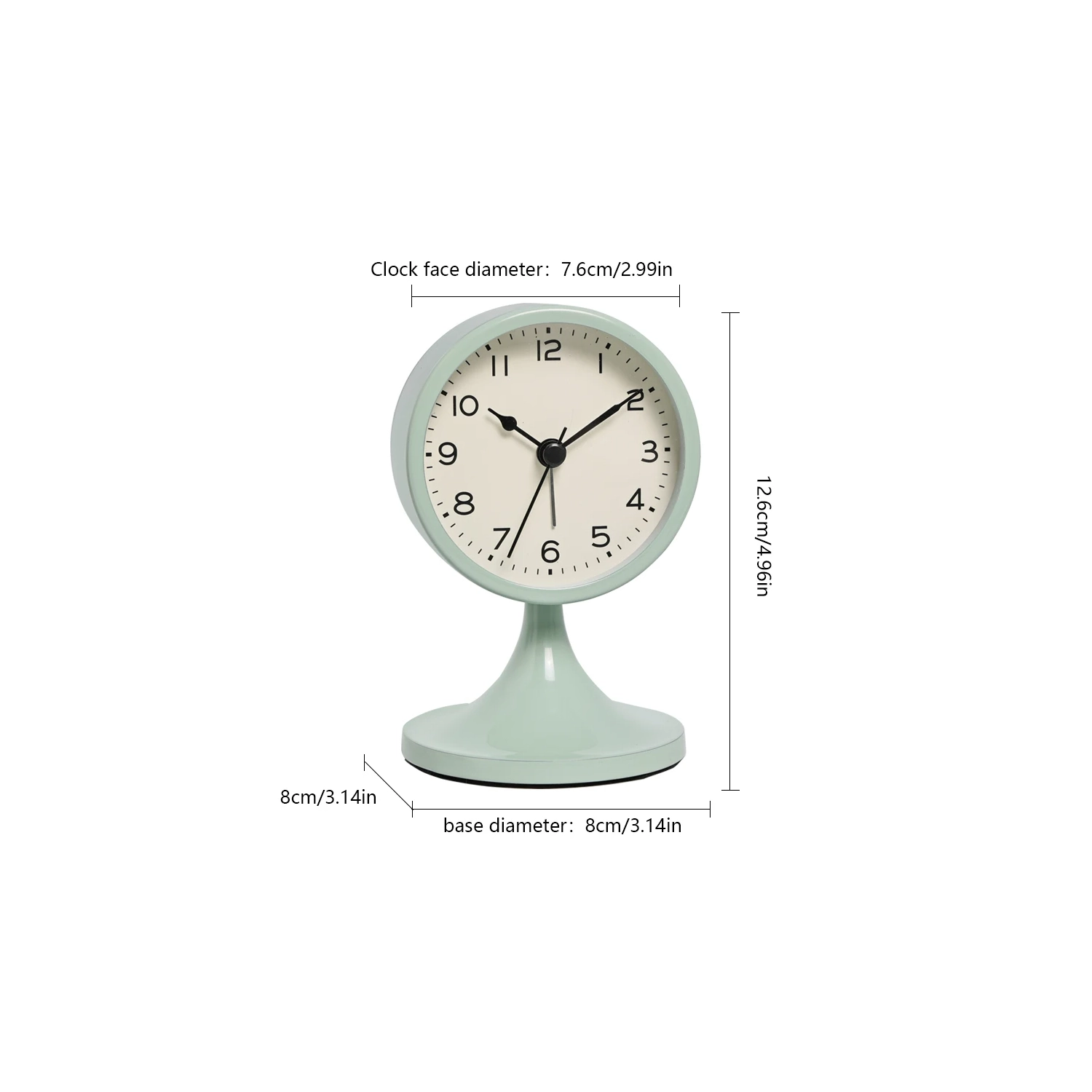 3-inch cute analog alarm clock, small retro desk clock, battery-powered, silent metal desk clock with light, suitable for bedroom, nightstand,