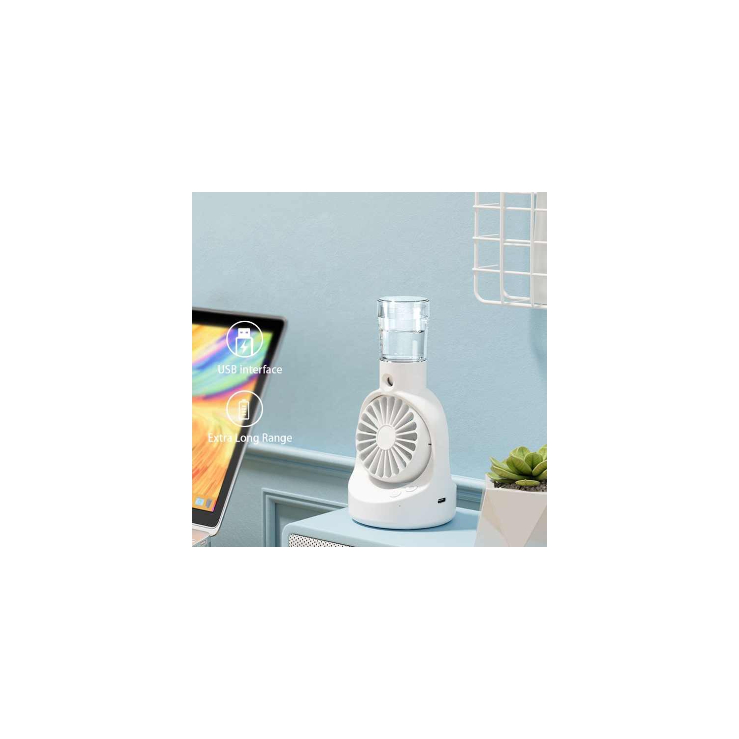 Handheld spray fan Multifunctional desktop folding small fan spray humidifier Outdoor handheld hanging neck spray fan F6 desktop spray fan