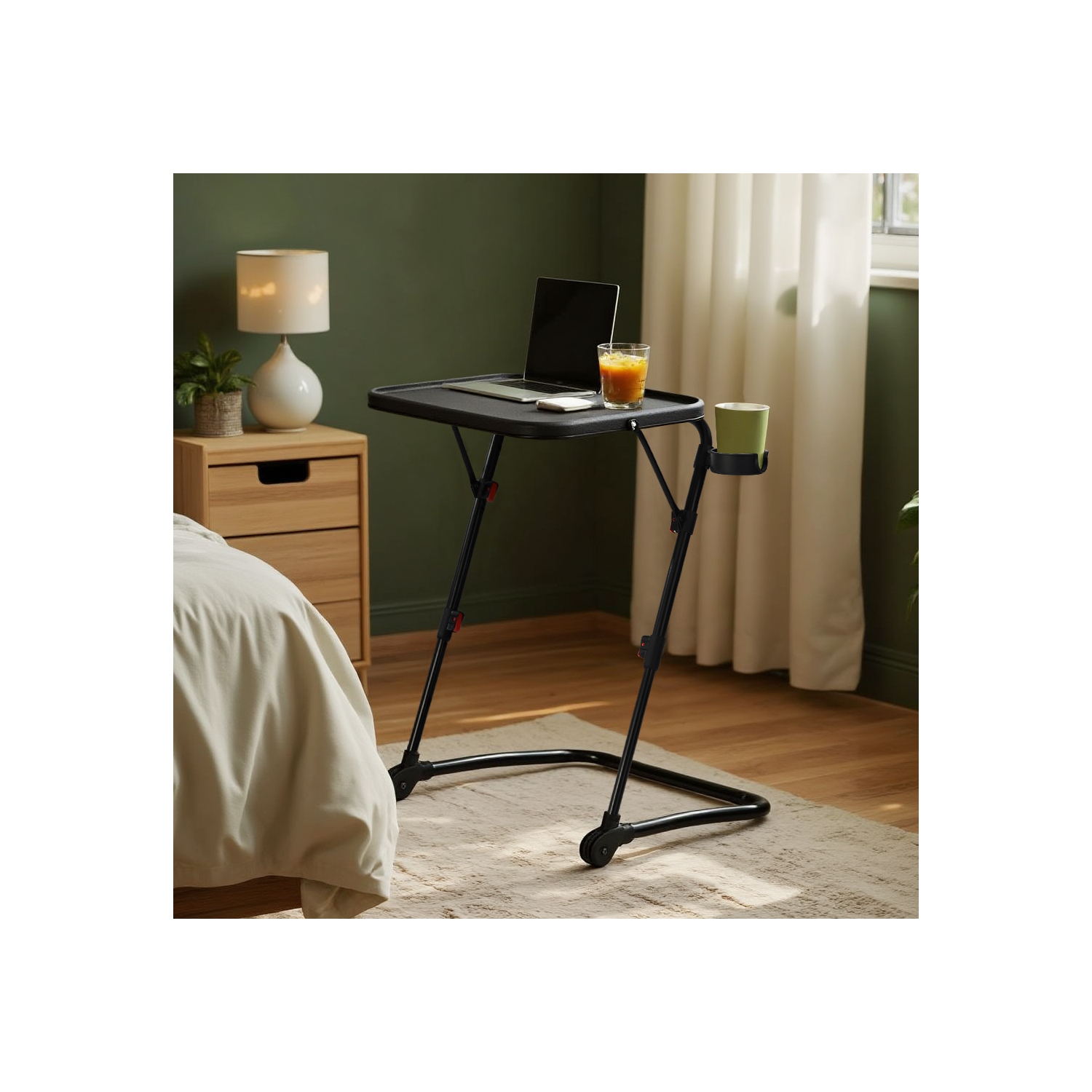 Homy Casa Foldable Laptop Table with Fixed Cup Holder and Adjustable Metal Frame