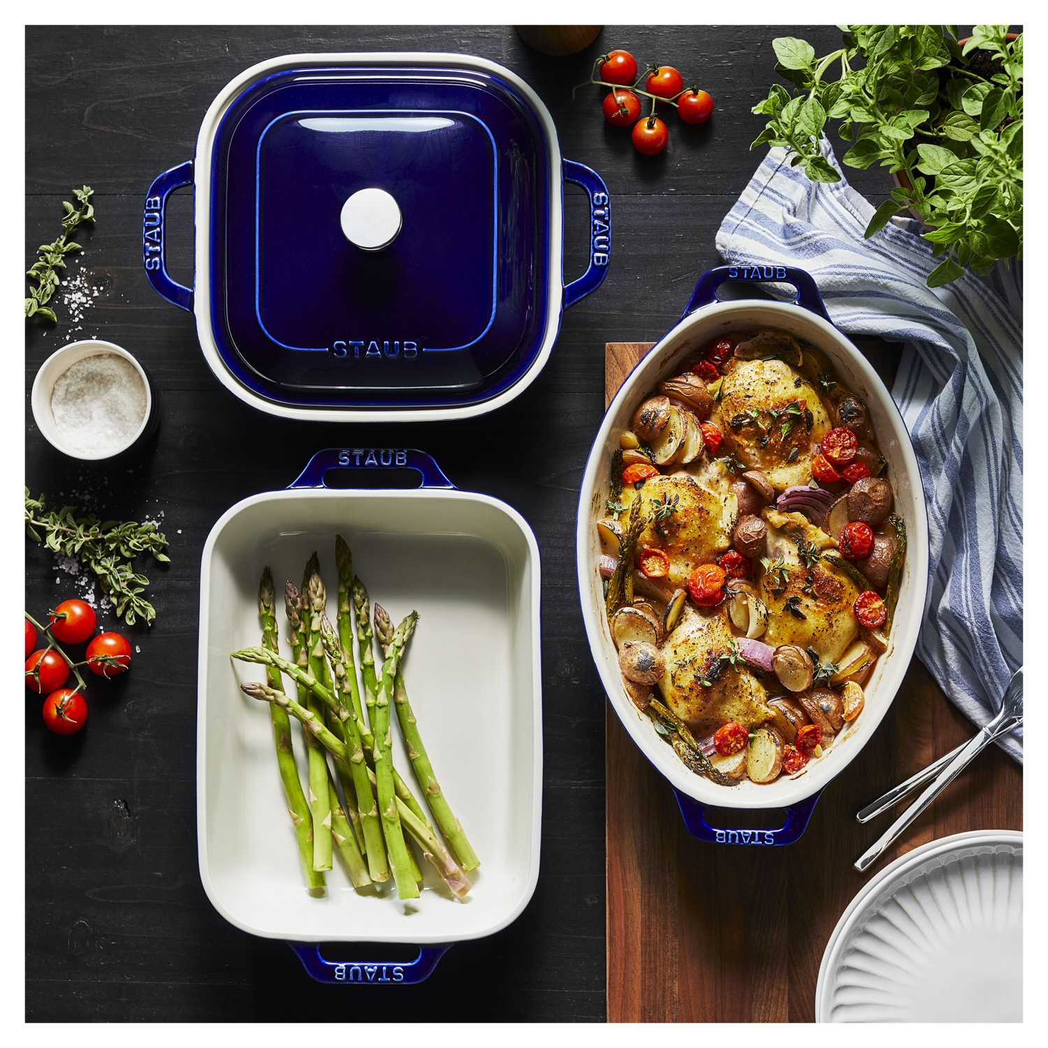 Ensemble de plats de cuisson mixtes Ceramique de STAUB, bleu foncé, 4 pces