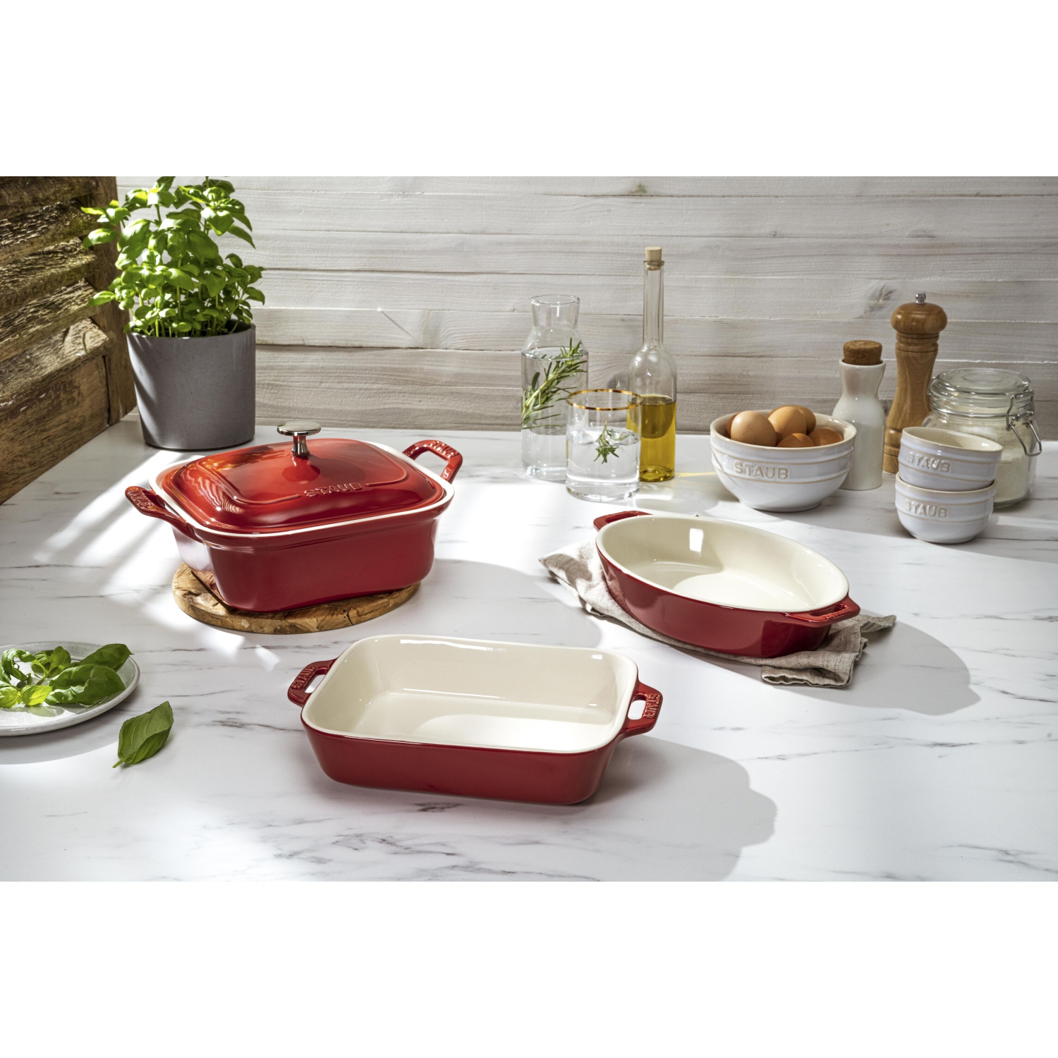 STAUB Ceramique Mixed Baking Dish Set Cherry 4 Piece
