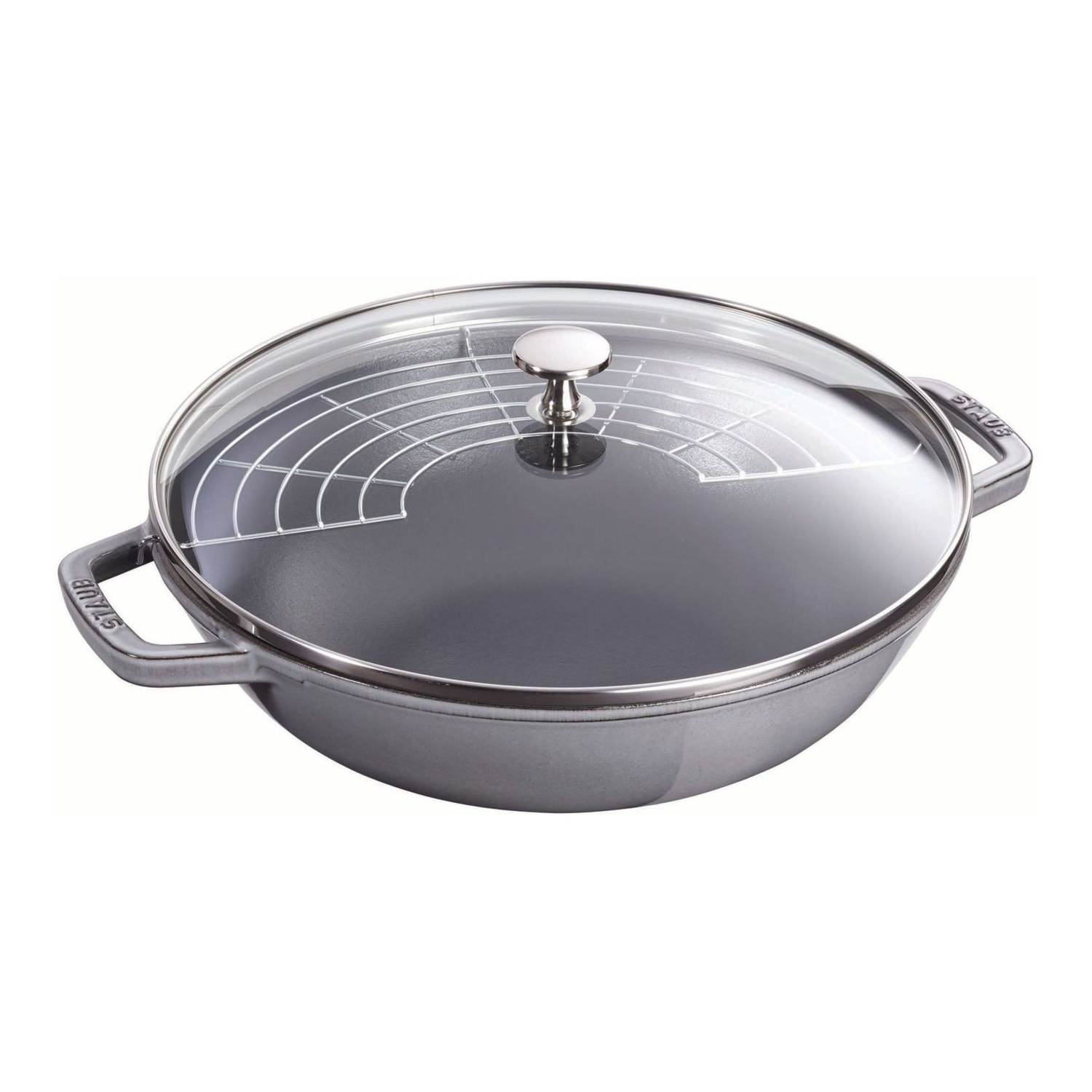 STAUB Specialities – Wok en fonte 30&nbsp;cm/12&nbsp;po avec couvercle en verre, graphite-gris