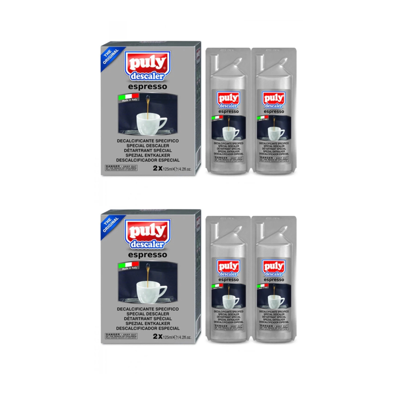 Puly Espresso Descaler – 2x 2-Pack – Special Descaler for Espresso Machines – Made in Italy