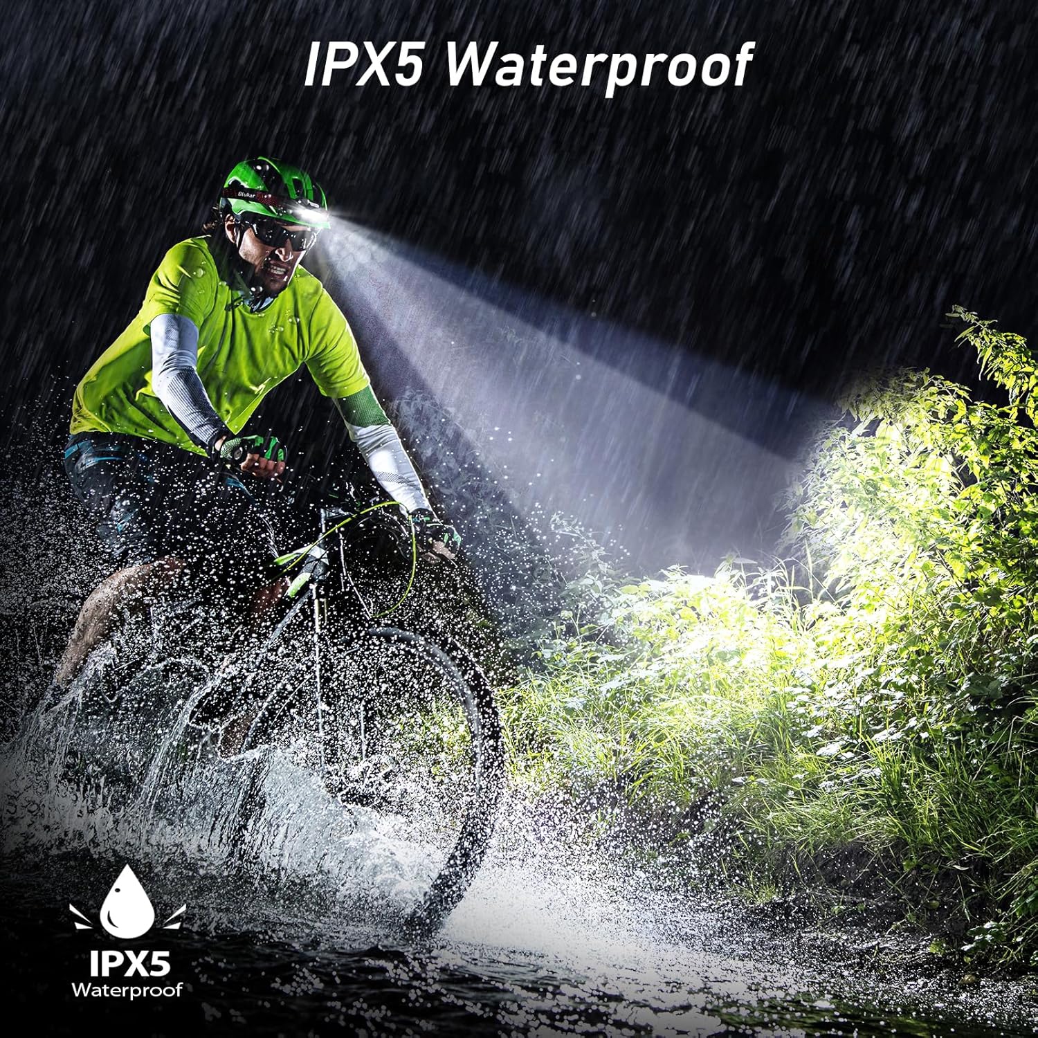 Phares rechargeables, phares LED 2000 L très lumineux avec feux d'avertissement rouges et 6 modes, capteur de mouvement, étanche IPX5, lampe de