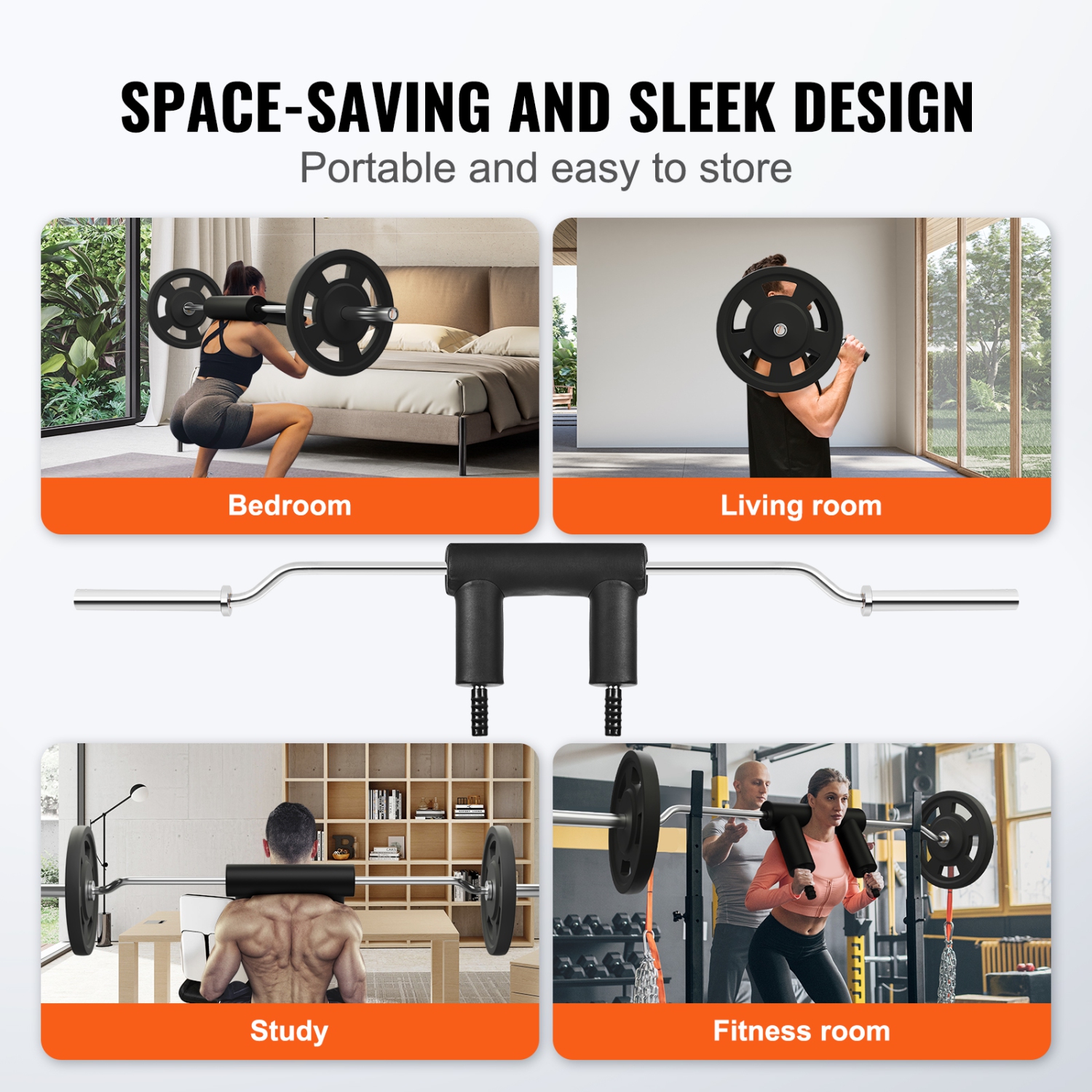 VEVOR 1,500 LBS Safety Squat Bar, Safety Squat Bar Attachment with Shoulder and Arm Pads, 32mm Diameter Weight Bar, Ideal for Front Squats, Lunges,