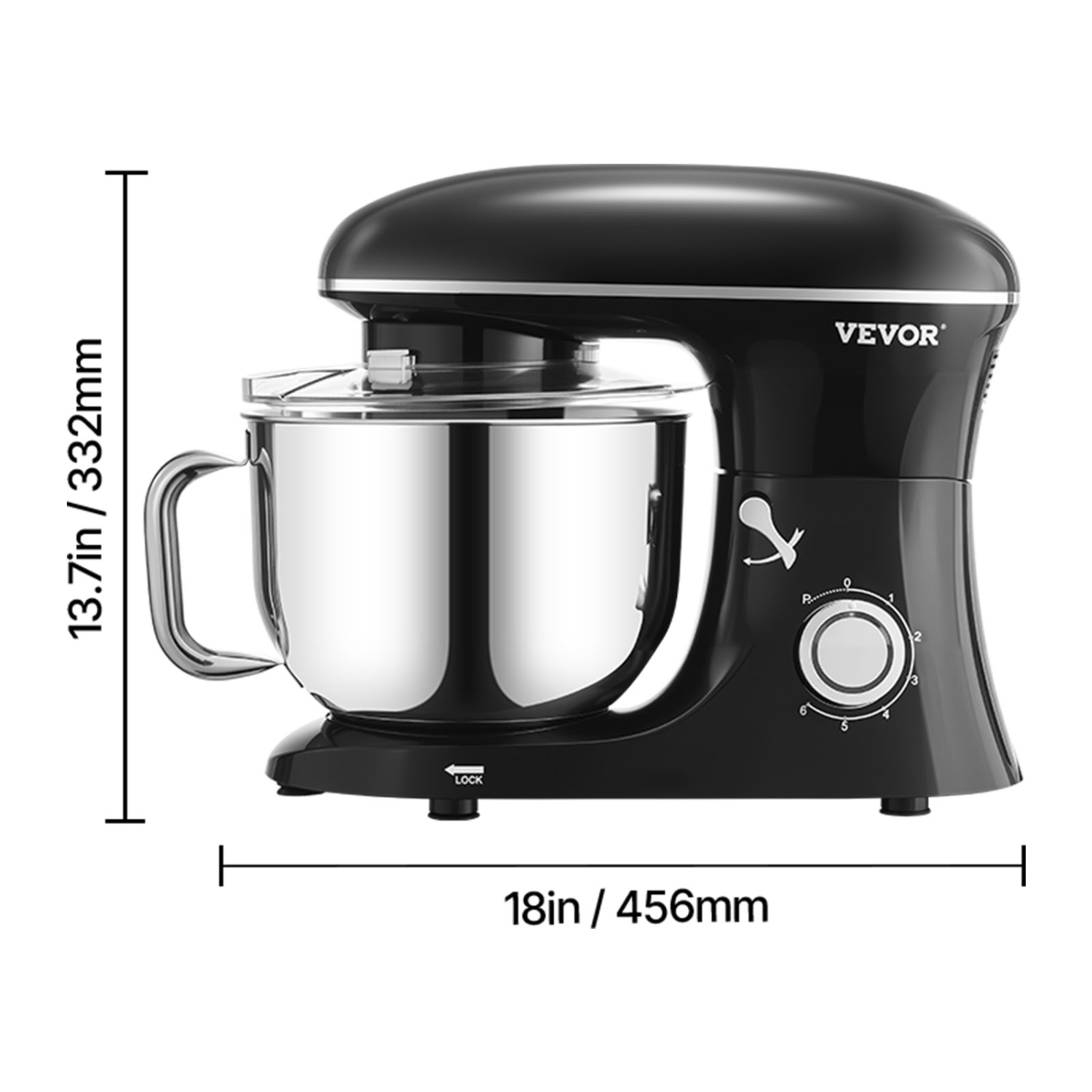 VEVOR 6 QT Stand Mixer, 660W 6 + P Speeds Tilt-head Mixer with Stainless Steel Bowl, Dough Hook, Wire Whip, Flat Beater, Scraper,Household Stand