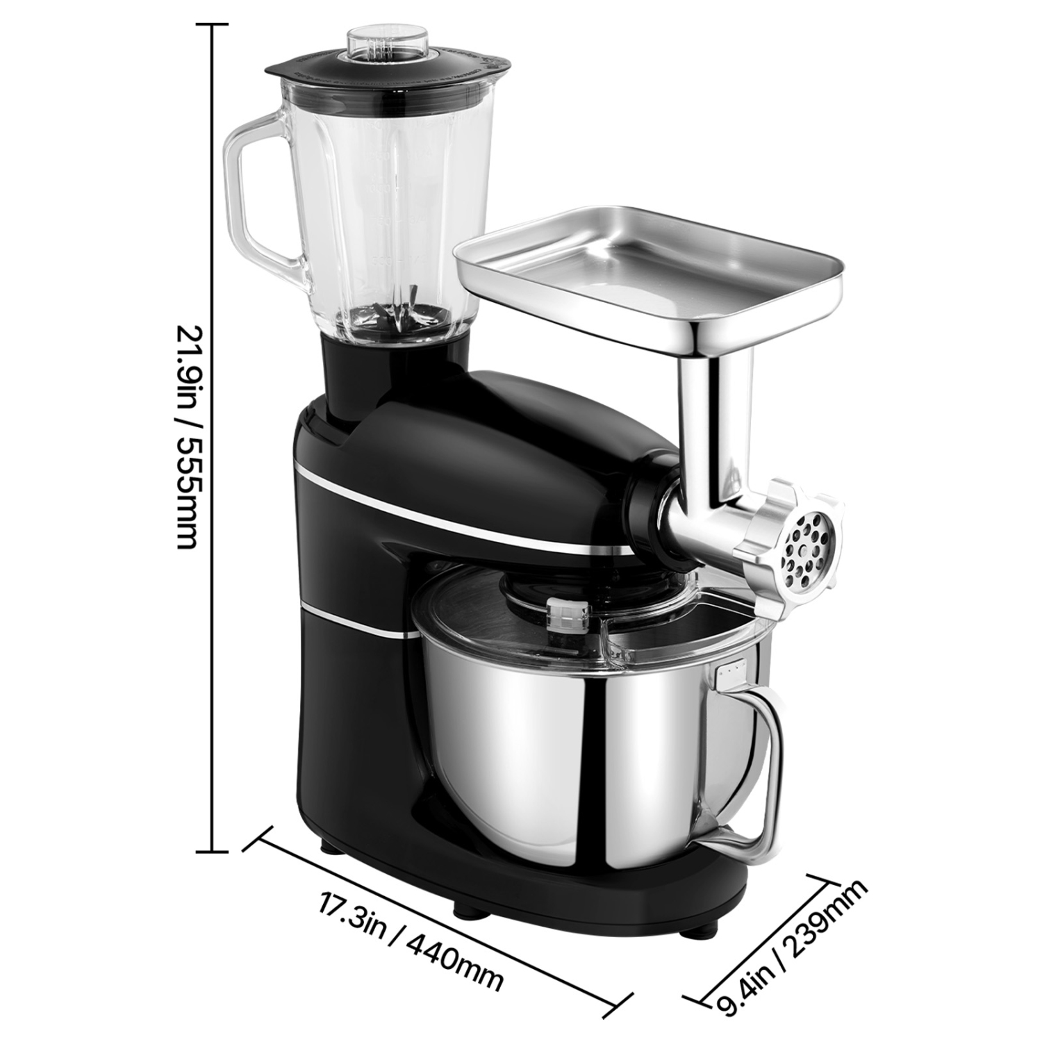 VEVOR 3-in-1 Multifunctional Stand Mixer, 6QT Stainless Steel Bowl, 660W 6+P Speeds Tilt-head Mixer with Dough Hook/Wire Whip/Beater/Meat