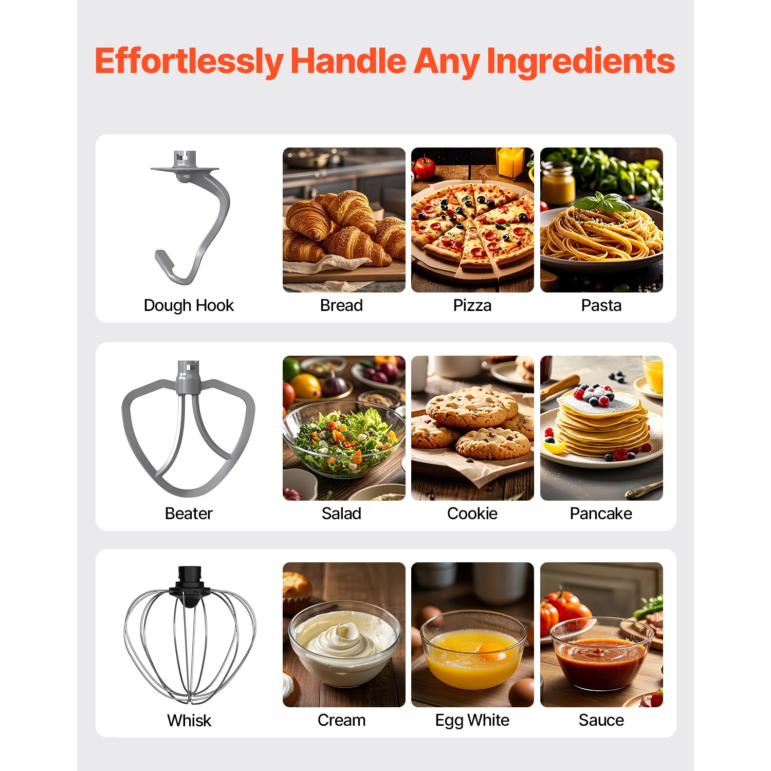 VEVOR 8.3QT Stand Mixer, 660W 6+P Speeds Tilt-head Mixer with Stainless Steel Bowl, Dough Hook, Wire Whip, Flat Beater, Scraper, Household Stand