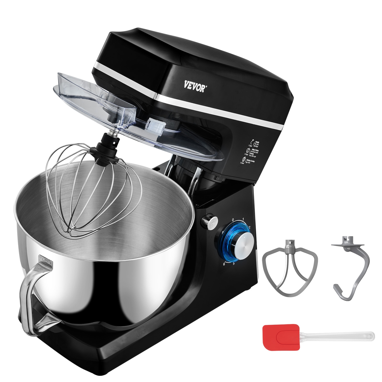 VEVOR 8.3QT Stand Mixer, 660W 6+P Speeds Tilt-head Mixer with Stainless Steel Bowl, Dough Hook, Wire Whip, Flat Beater, Scraper, Household Stand