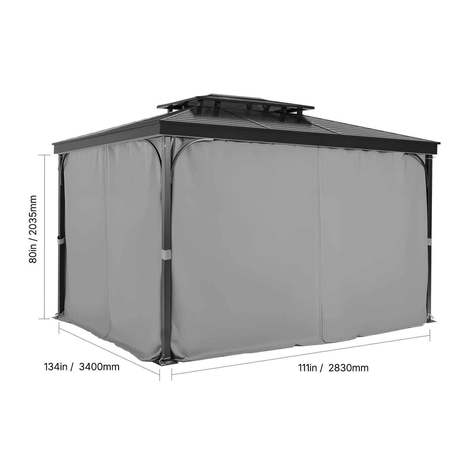 VEVOR 12' x 10' x 6.7' Gazebo Curtains Outdoor, 4-Panel Sidewall Gazebo Privacy Curtains with Zippers, Outdoor Curtain Replacement for Patio Canopy,