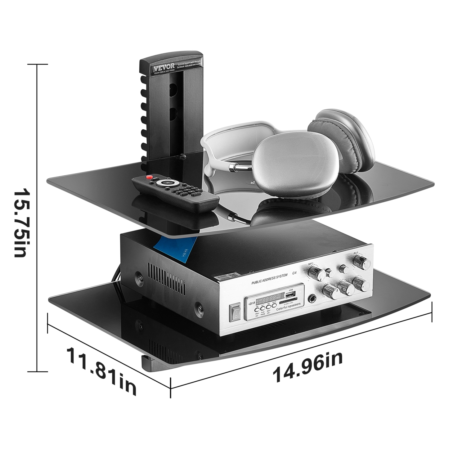 VEVOR 18lbs L.C. Glass Floating Shelves, TV Wall Mount with Shelf,Strengthened Floating Entertainment Center for DVD/PS4/Cable Boxes/Game