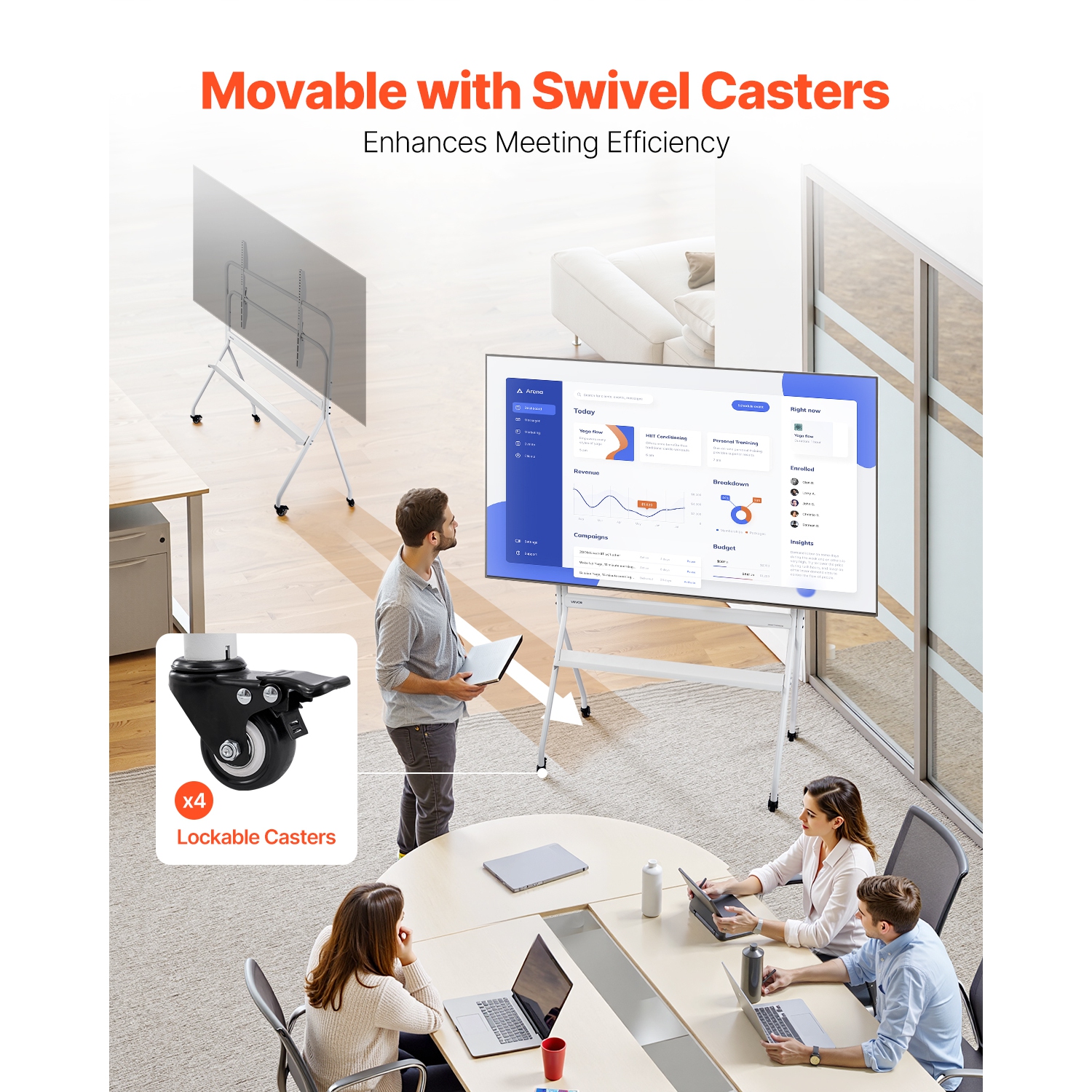 VEVOR 198 lbs L.C. Rolling TV Stand, Mobile TV Cart for 35-100in LED/LCD/OLED Flat/Curved TVs, Handy Stand with Wheels, for Living