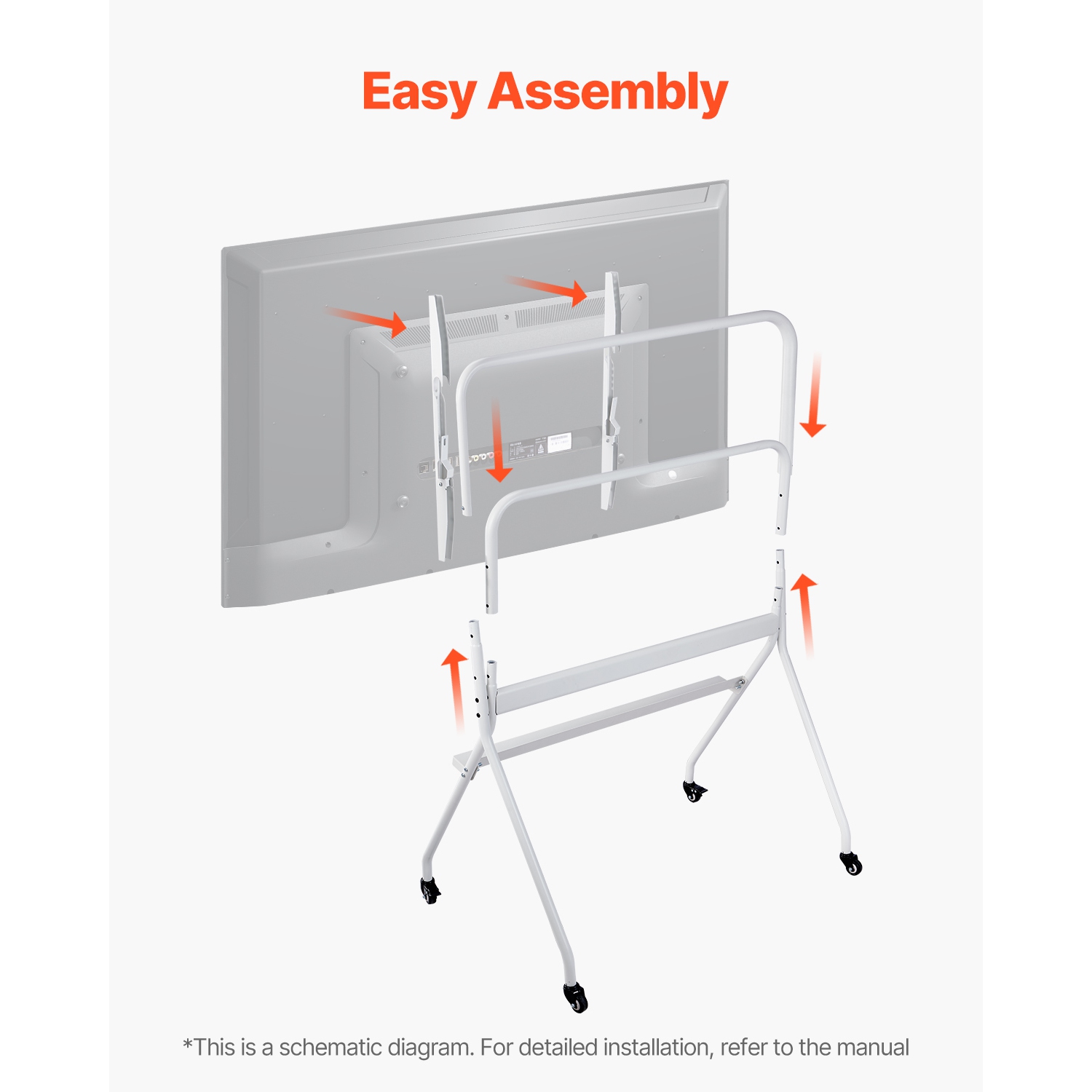 VEVOR 198 lbs L.C. Rolling TV Stand, Mobile TV Cart for 35-100in LED/LCD/OLED Flat/Curved TVs, Handy Stand with Wheels, for Living