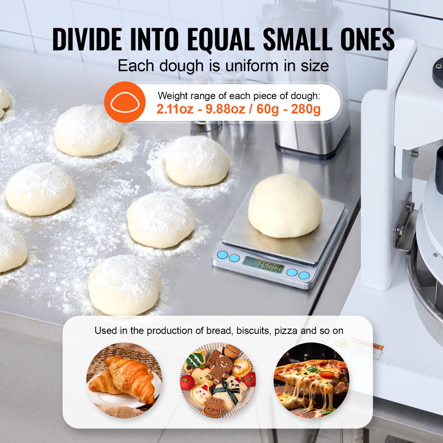 VEVOR 18PCS Dough Divider Rounder, Manual Dough Equal Divider Machine, 2.11oz - 9.88oz Hand Press Dough Cutter with 304 Stainless Steel Tray and