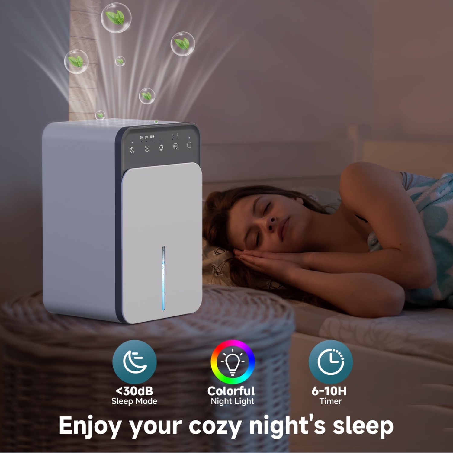Portable Dehumidifier with LED Display, Auto Shut-off and Quiet Operation for Humidity Control in Home, Basement and Bathroom