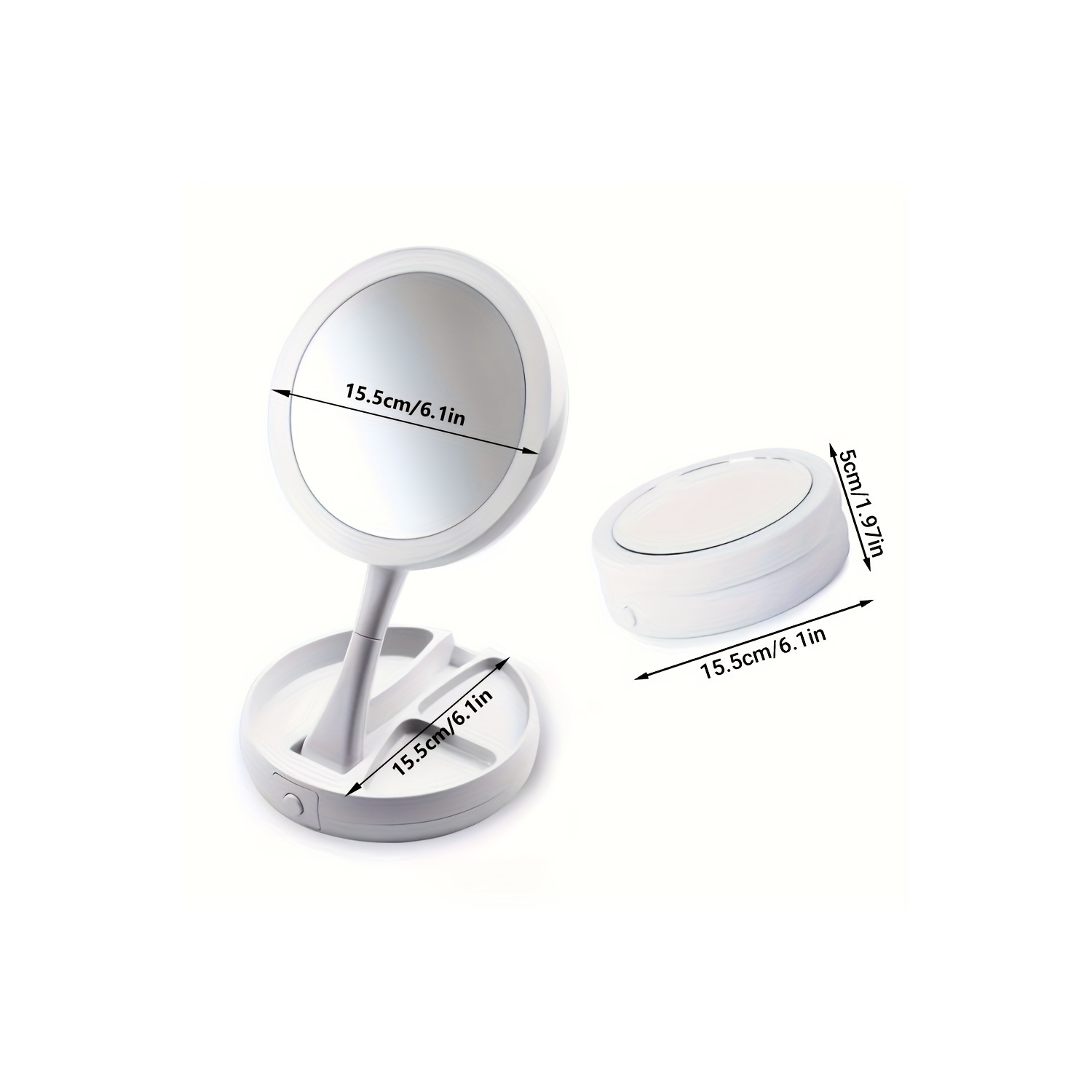 Miroir de maquillage illuminé de bureau 6 po à deux côtés grossissant 10X/1X avec miroir pliable à bouton