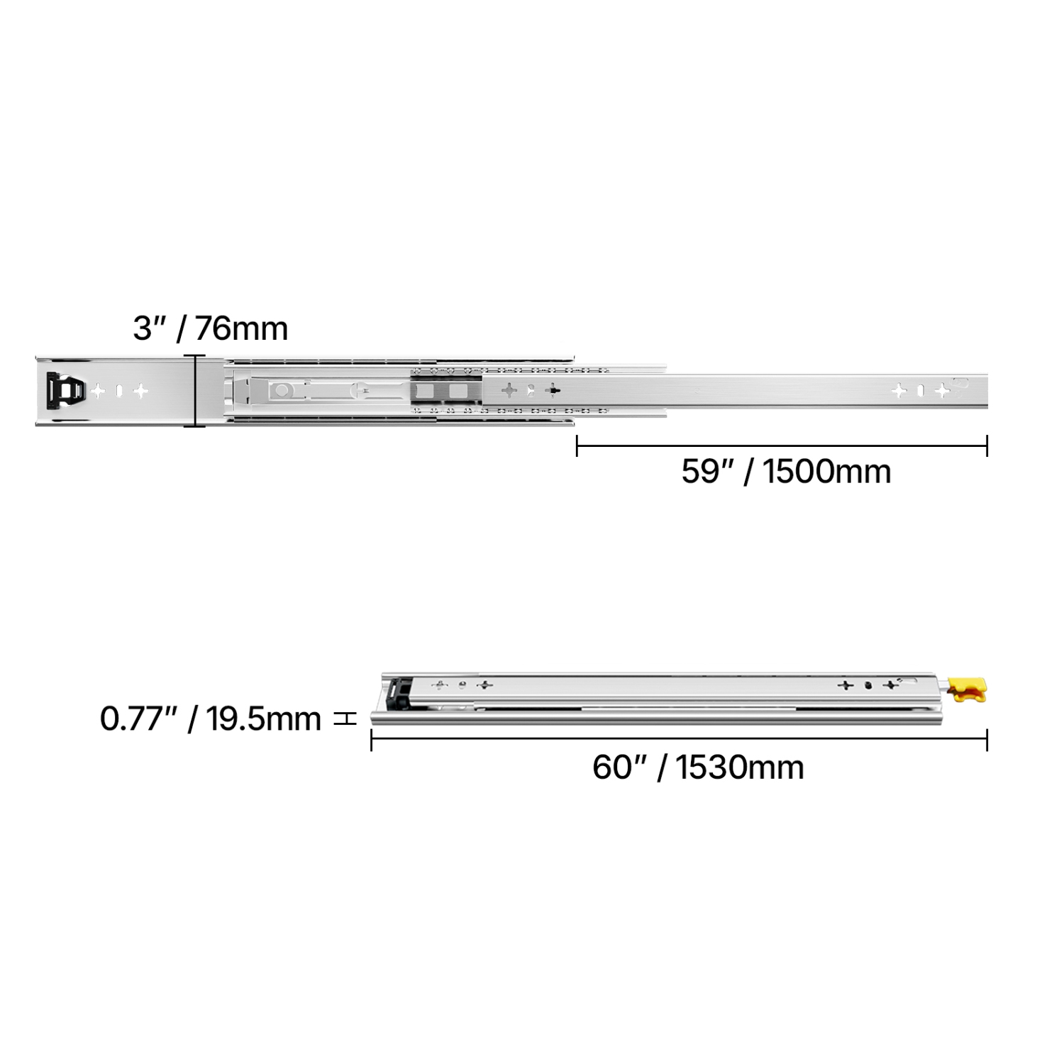 VEVOR 1 Pair Full Extension Drawer Slides 16 18 20 24 30 35 37.4 59 24 32 36 40 48 60 in, 250 lbs Load Locking Drawer Slides, Ball Bearing with Lock