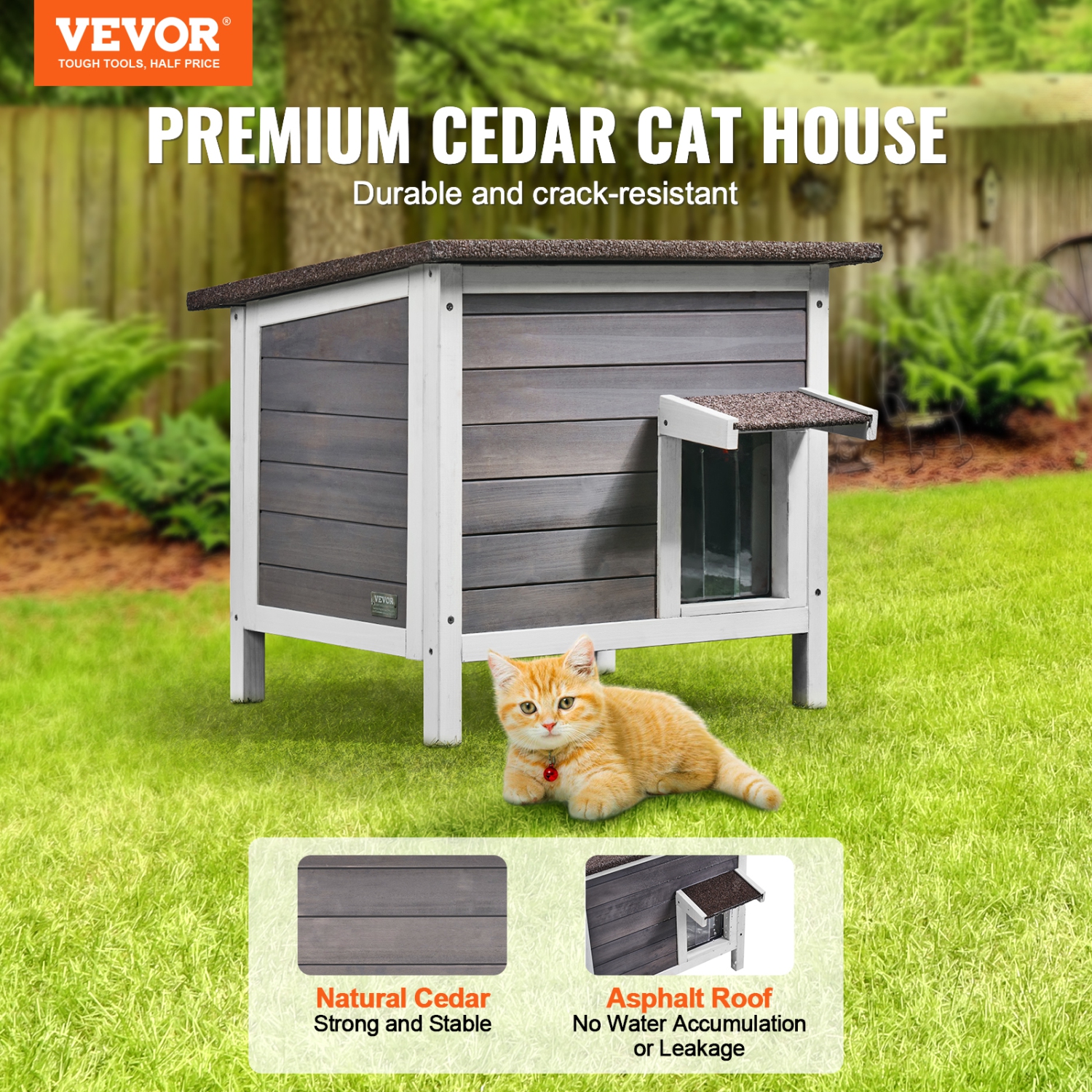 VEVOR 24"L x 20"W x 21"H Outdoor Cat House Weatherproof, Feral Cat Shelter for Multiple Cats, Wooden Cat Rabbit House with All-Round Foam Insulated,