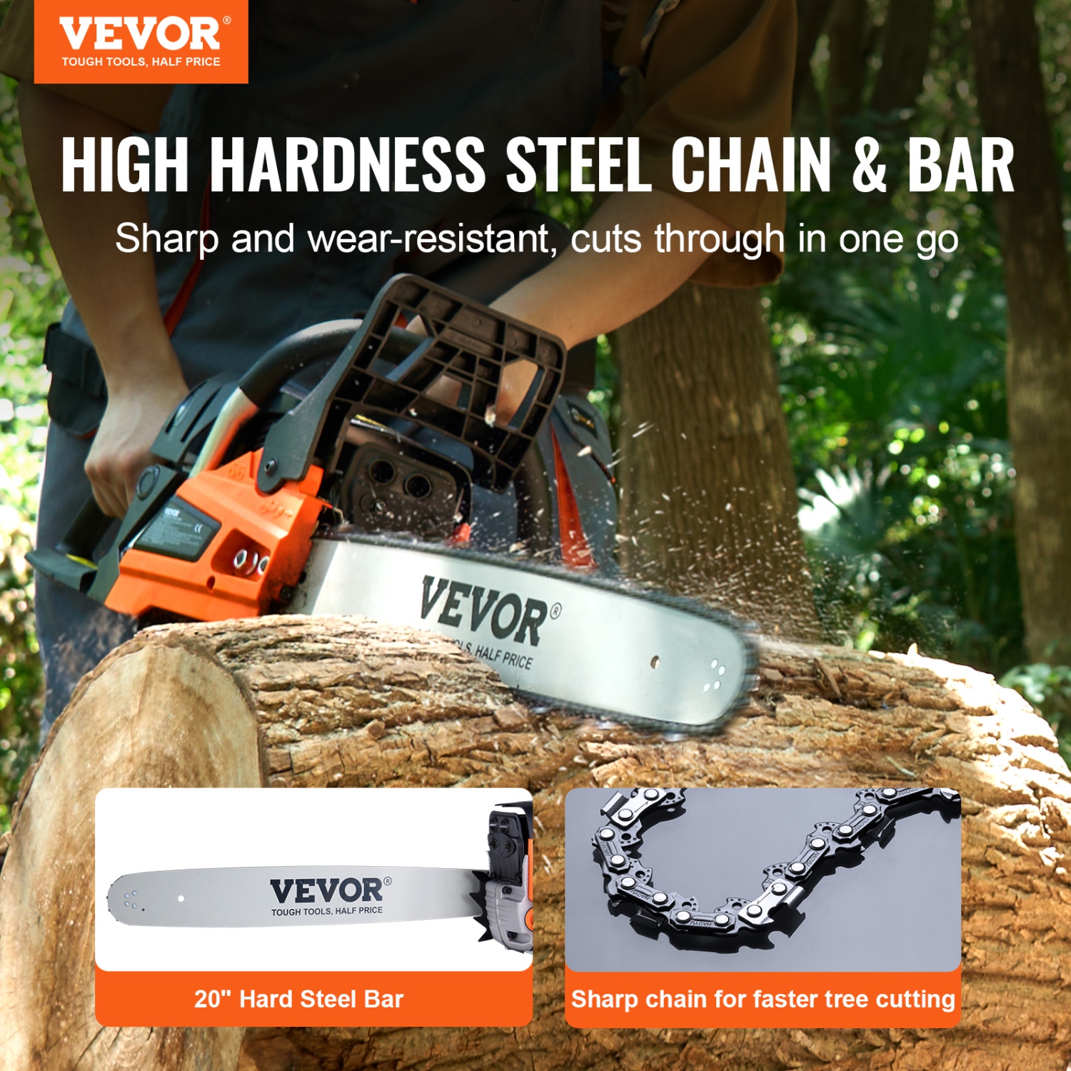 VEVOR 58CC Gas Chainsaw, 20" 3.22HP, Gasoline Powered Chain Saw, Handheld Cordless Petrol Chainsaws for Tree Wood Branch Cutting, Tree Trimming, Land