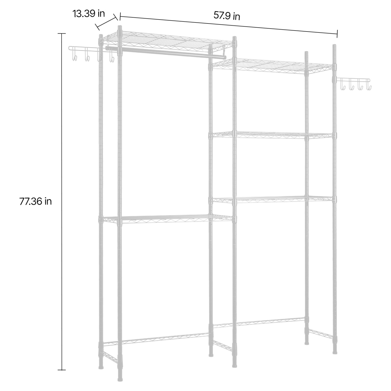 VEVOR 5 Tiers Over Washer and Dryer Storage Shelves, Laundry Room Drying Rack with Hanger Rod and Hooks, Two Rows Adjustable Washer Shelves Space