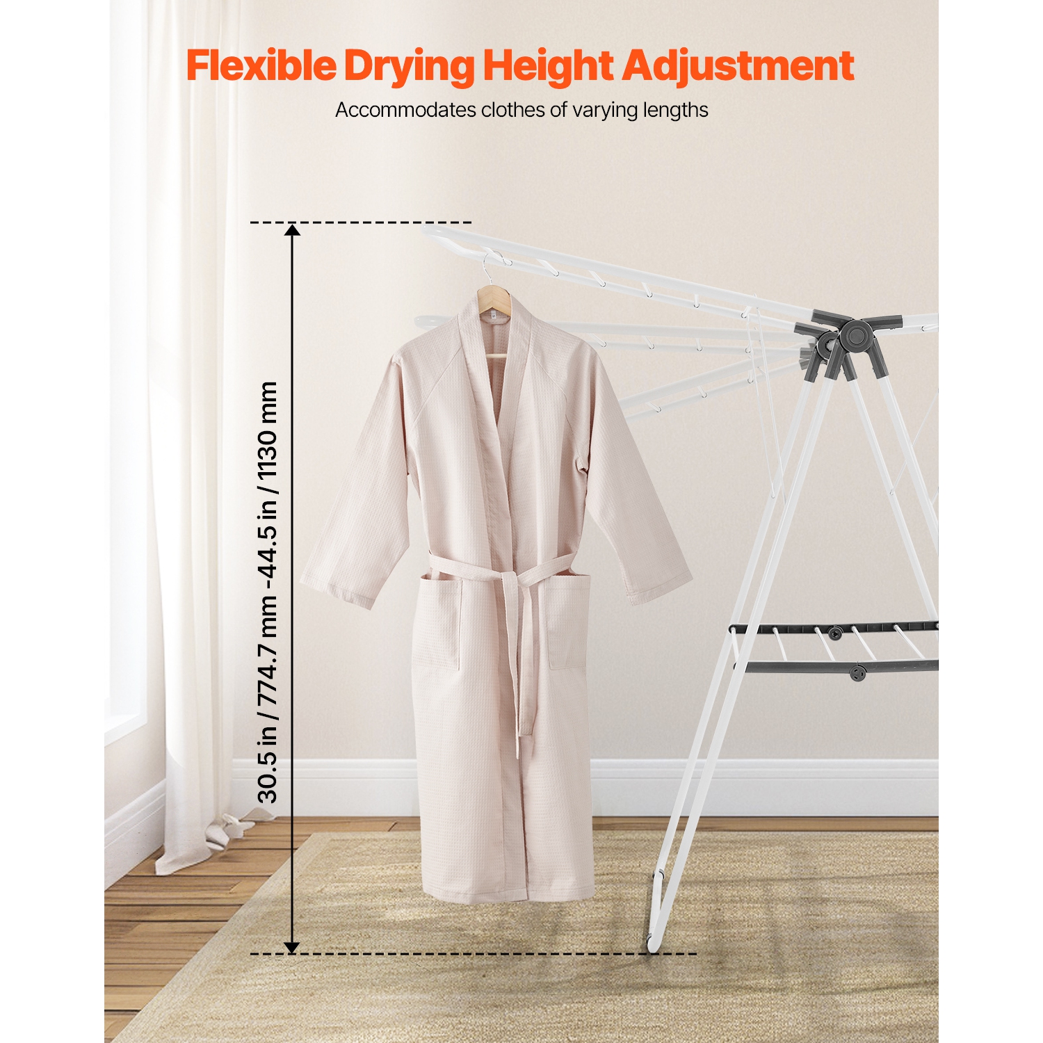 VEVOR 2-Tier Clothes Drying Rack, Foldable Laundry Dryer Rack with Sock Clips & 21 Drying Rods, Metal Height Adjustable Drying Racks, Free-Standing &