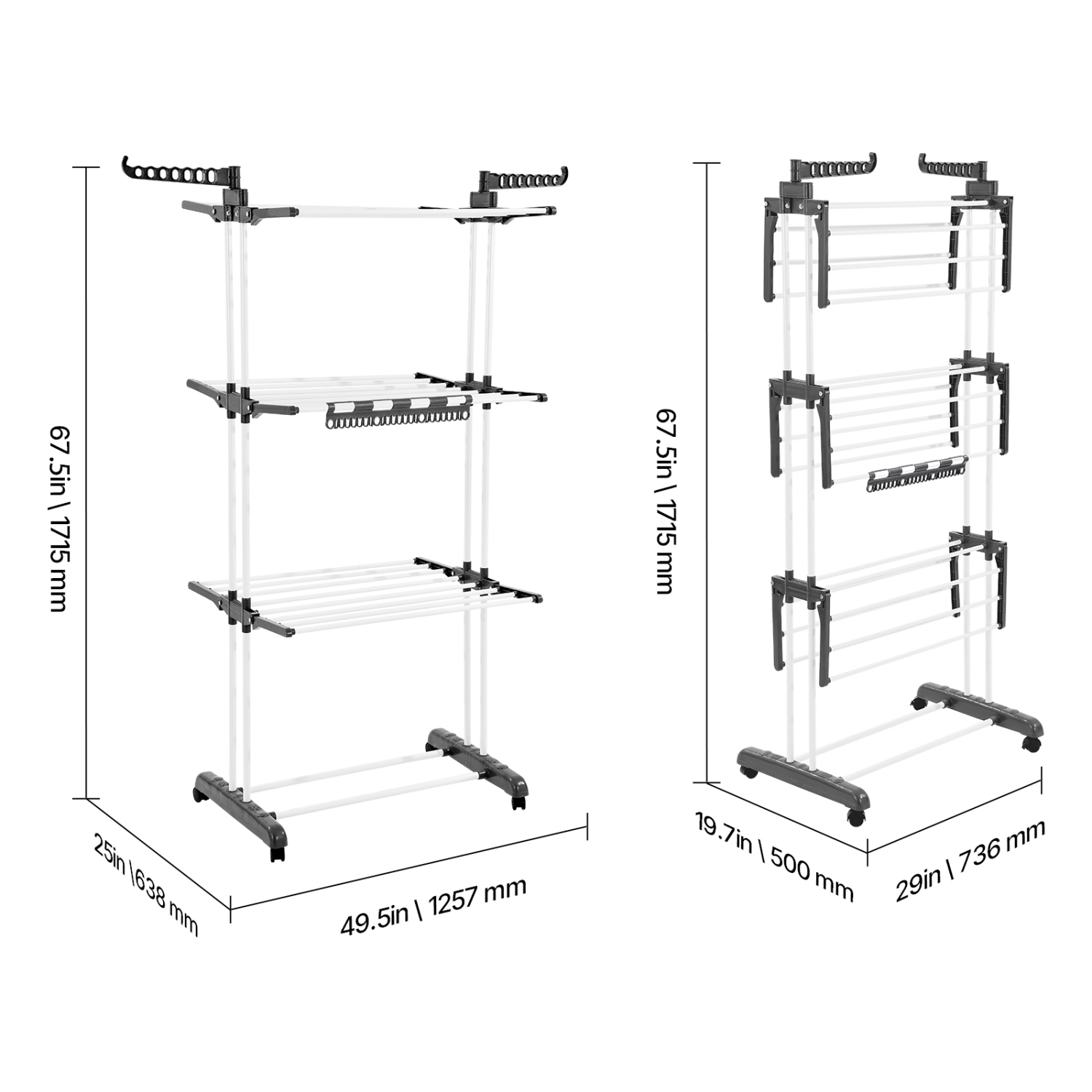 Support de séchage à 4 niveaux VEVOR, support de sécheuse pliable, supports de séchage en métal avec 24 tiges de séchage, support autonome et