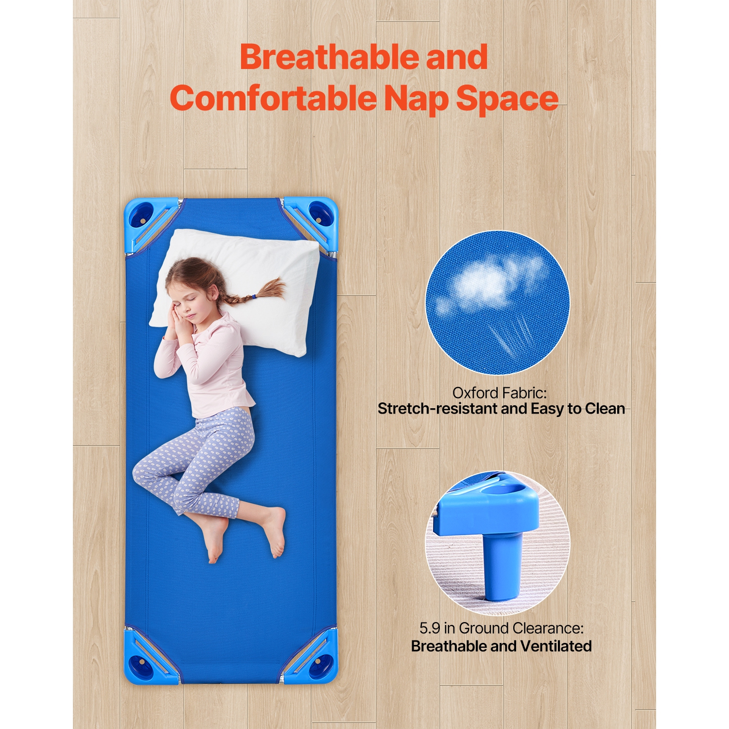 VEVOR 4 PacksStackable Kiddie Cot, Portable Toddler Nap Cots, Standard Size 52" L x 23" W Daycare Cots for Kids, Preschool Daycare Beds for Sleeping,