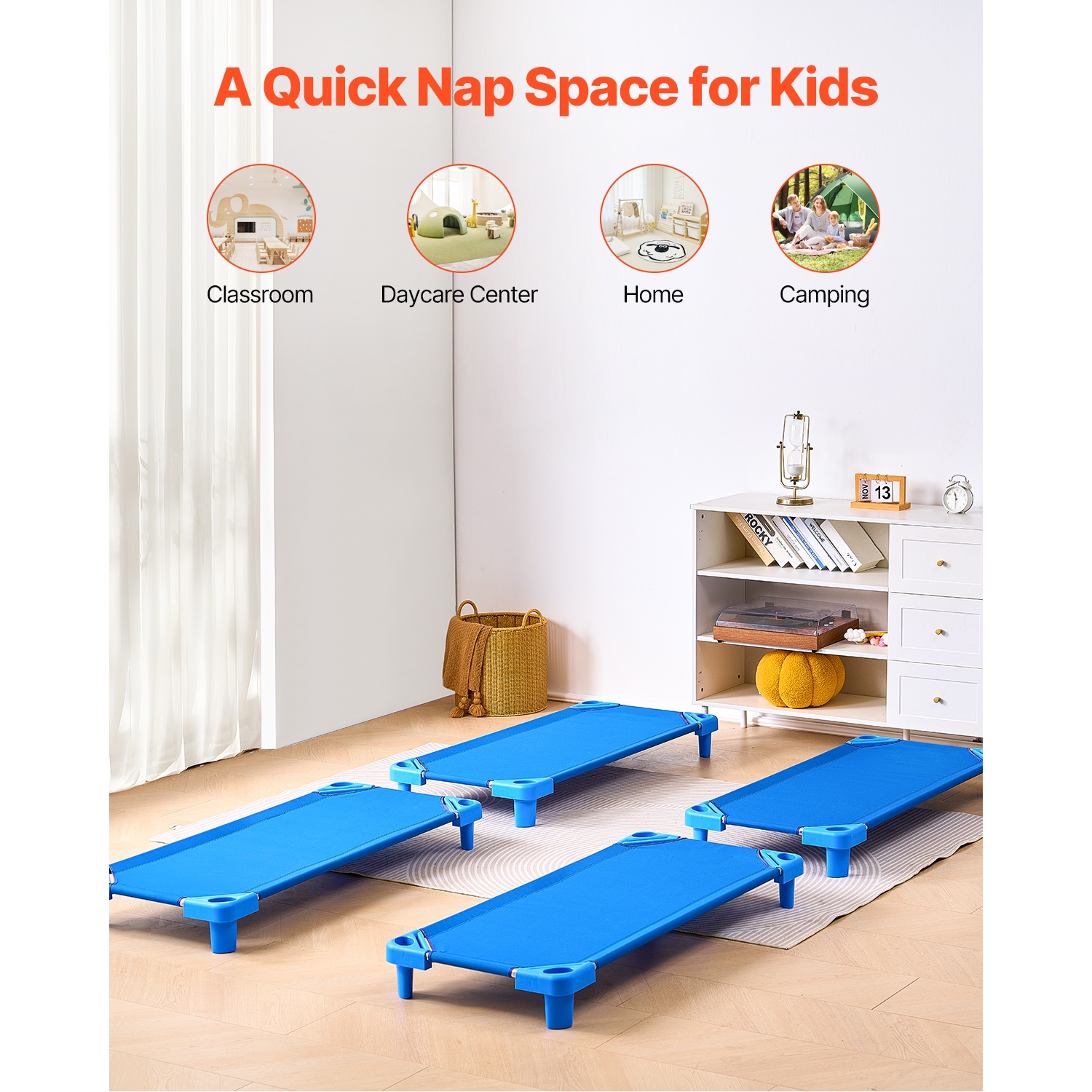 VEVOR 4 PacksStackable Kiddie Cot, Portable Toddler Nap Cots, Standard Size 52" L x 23" W Daycare Cots for Kids, Preschool Daycare Beds for Sleeping,