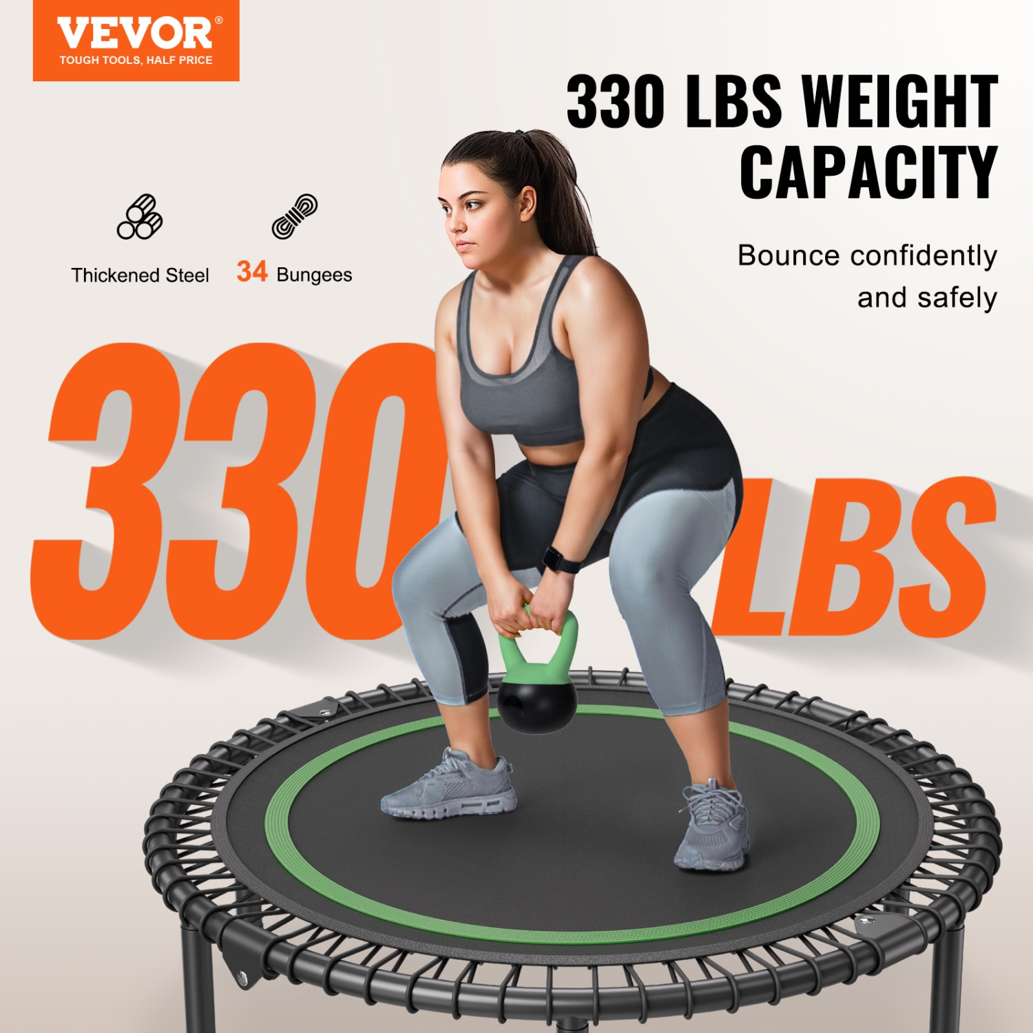 VEVOR 330lbs Max Load Foldable Mini Trampoline, 40 Inch Fitness Rebounder, Stable & Quiet Indoor Small Workout Trampoline, Mini Trampoline for Adults