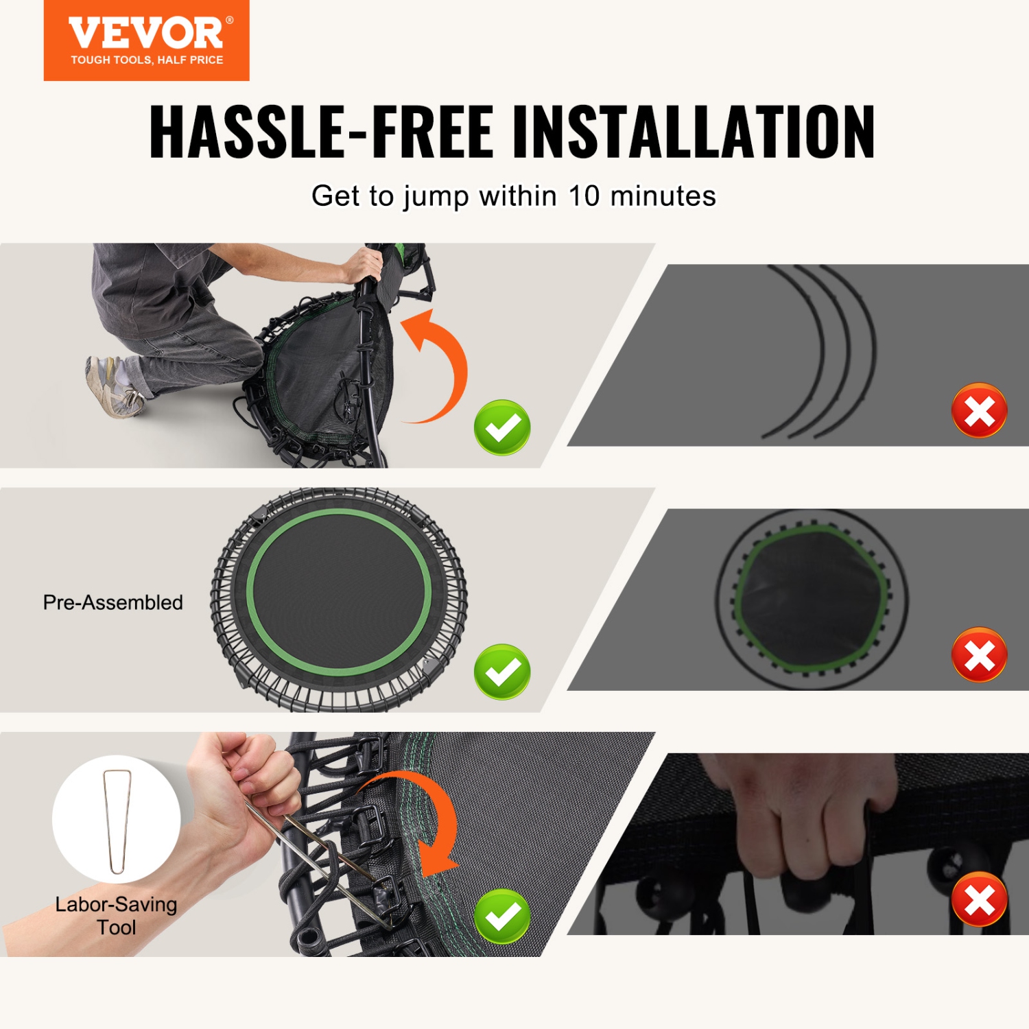 VEVOR 330lbs Max Load Foldable Mini Trampoline, 40 Inch Fitness Rebounder, Stable & Quiet Indoor Small Workout Trampoline, Mini Trampoline for Adults