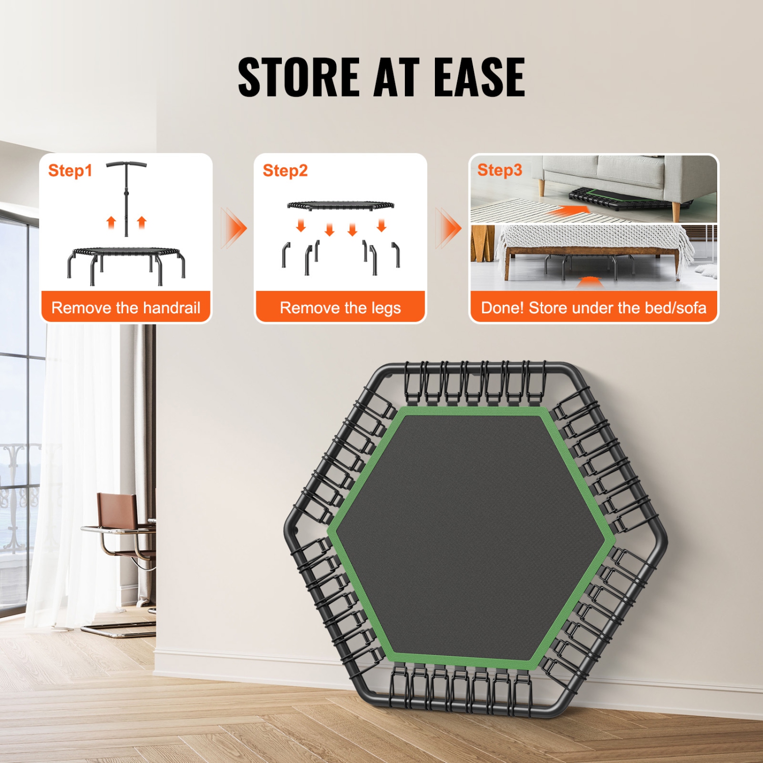 VEVOR 450lbs Max Load Mini Trampoline, 54.5 Inch Fitness Rebounder, Stable & Quiet Small Trampoline with 3 Levels Height Adjustable Foam Handle, for