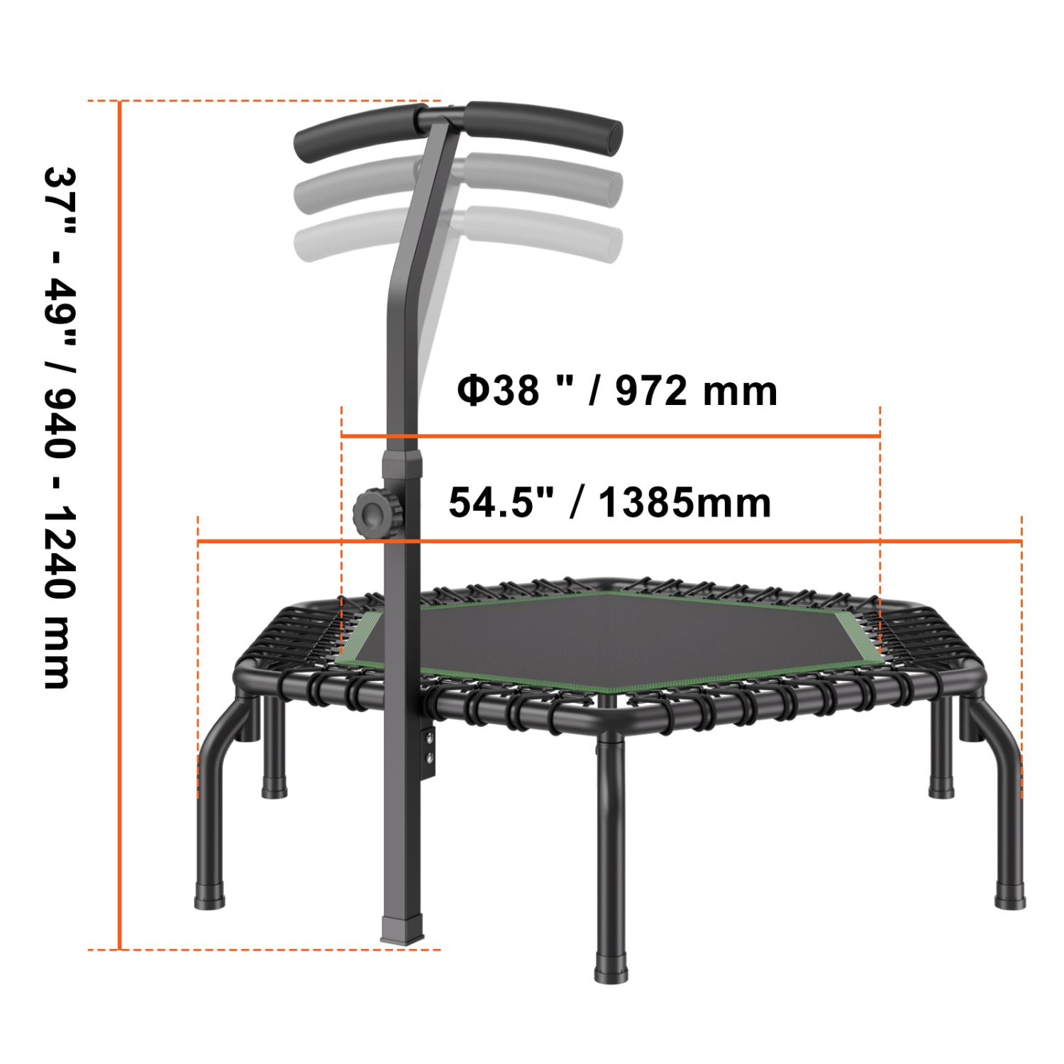 VEVOR 450lbs Max Load Mini Trampoline, 54.5 Inch Fitness Rebounder, Stable & Quiet Small Trampoline with 3 Levels Height Adjustable Foam Handle, for
