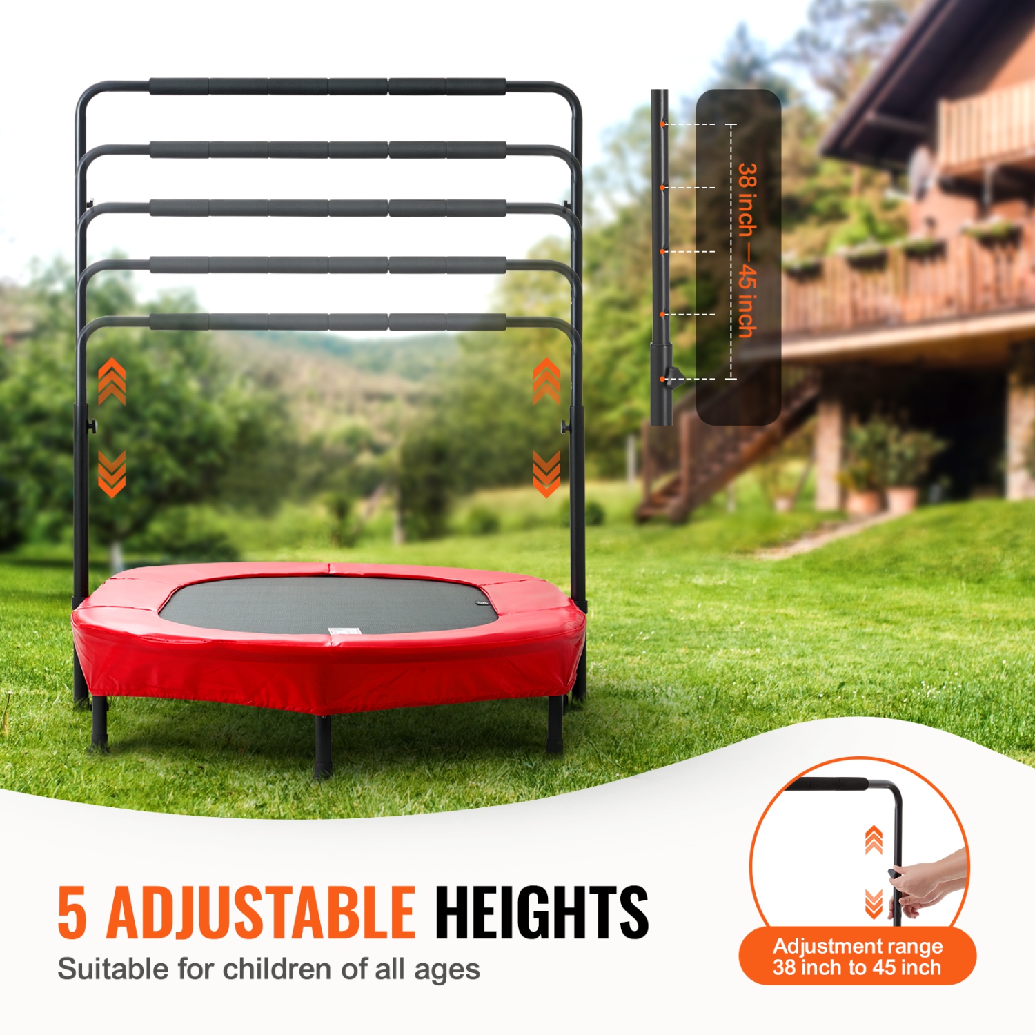 VEVOR 56x36 inch Kids Trampoline, Indoor/Outdoor Foldable Mini Trampoline with Handle, Rebounder for Toddlers, Birthday Gift for 3+ Years Children,