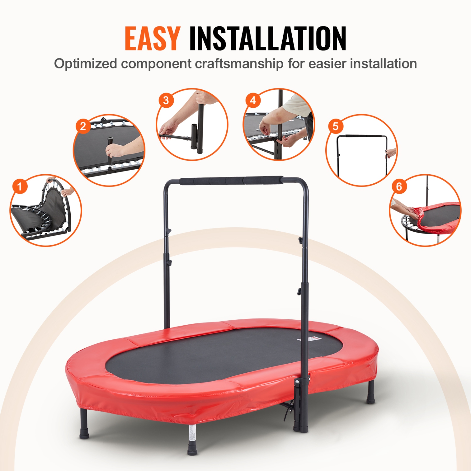 VEVOR 56x36 inch Kids Trampoline, Indoor/Outdoor Foldable Mini Trampoline with Handle, Rebounder for Toddlers, Birthday Gift for 3+ Years Children,
