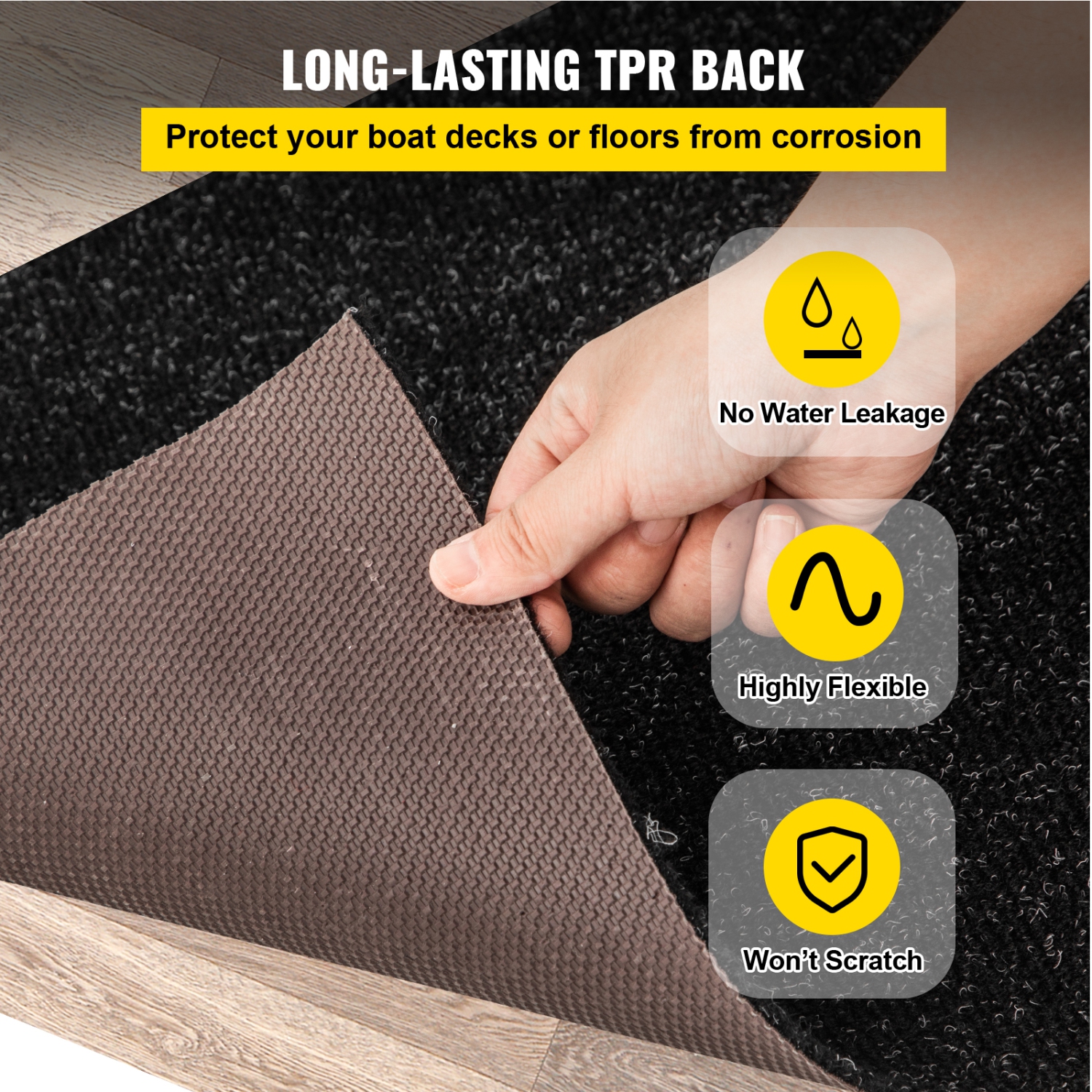 VEVOR 6x29.5 feet Boat Carpet, Marine Carpet for Boats, Waterproof Black Indoor Outdoor Carpet with Marine Backing Anti-Slide Marine Grade Boat