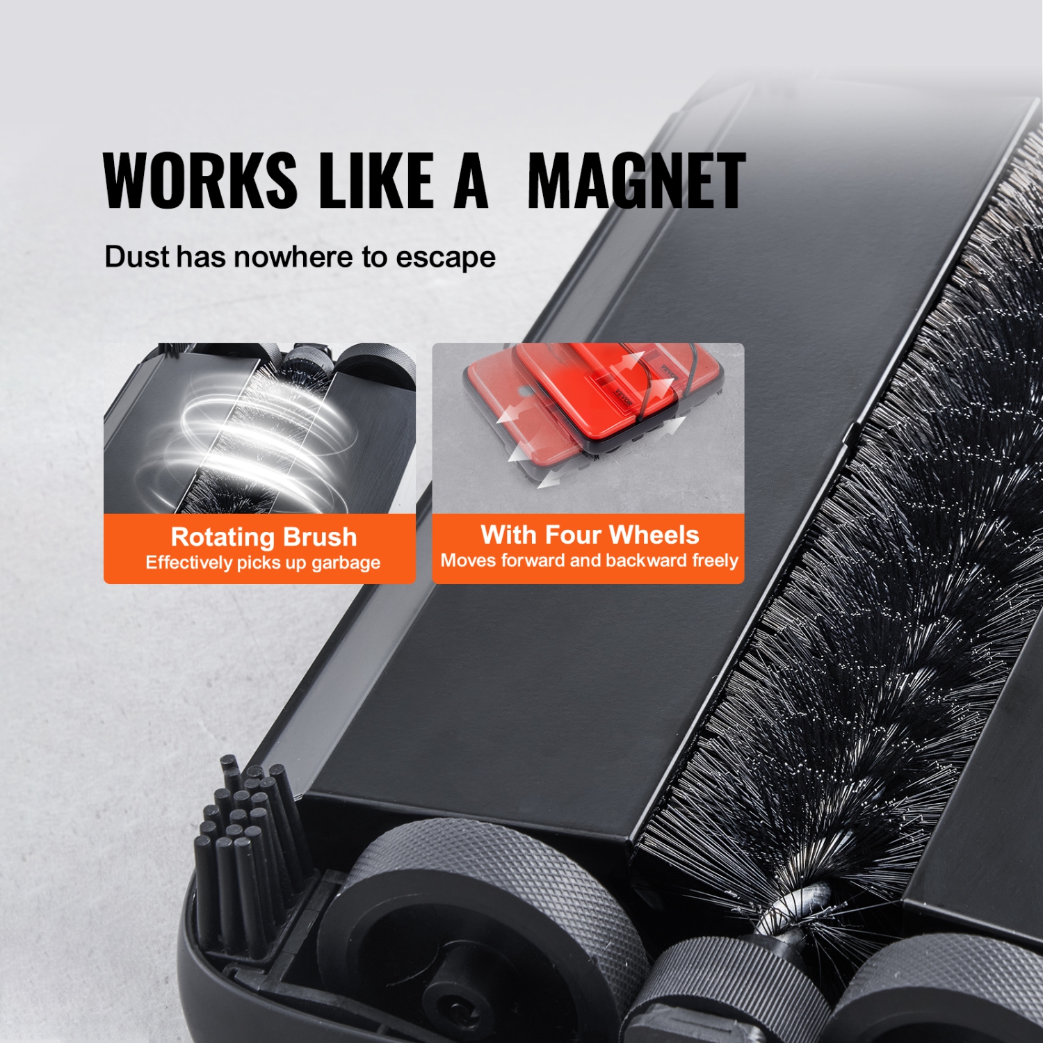 Balayeuse pour tapis VEVOR, balai de plancher avec bac à poussière 300 ml facile à vider, 6.7 po Largeur de nettoyage pour poils d'animaux,