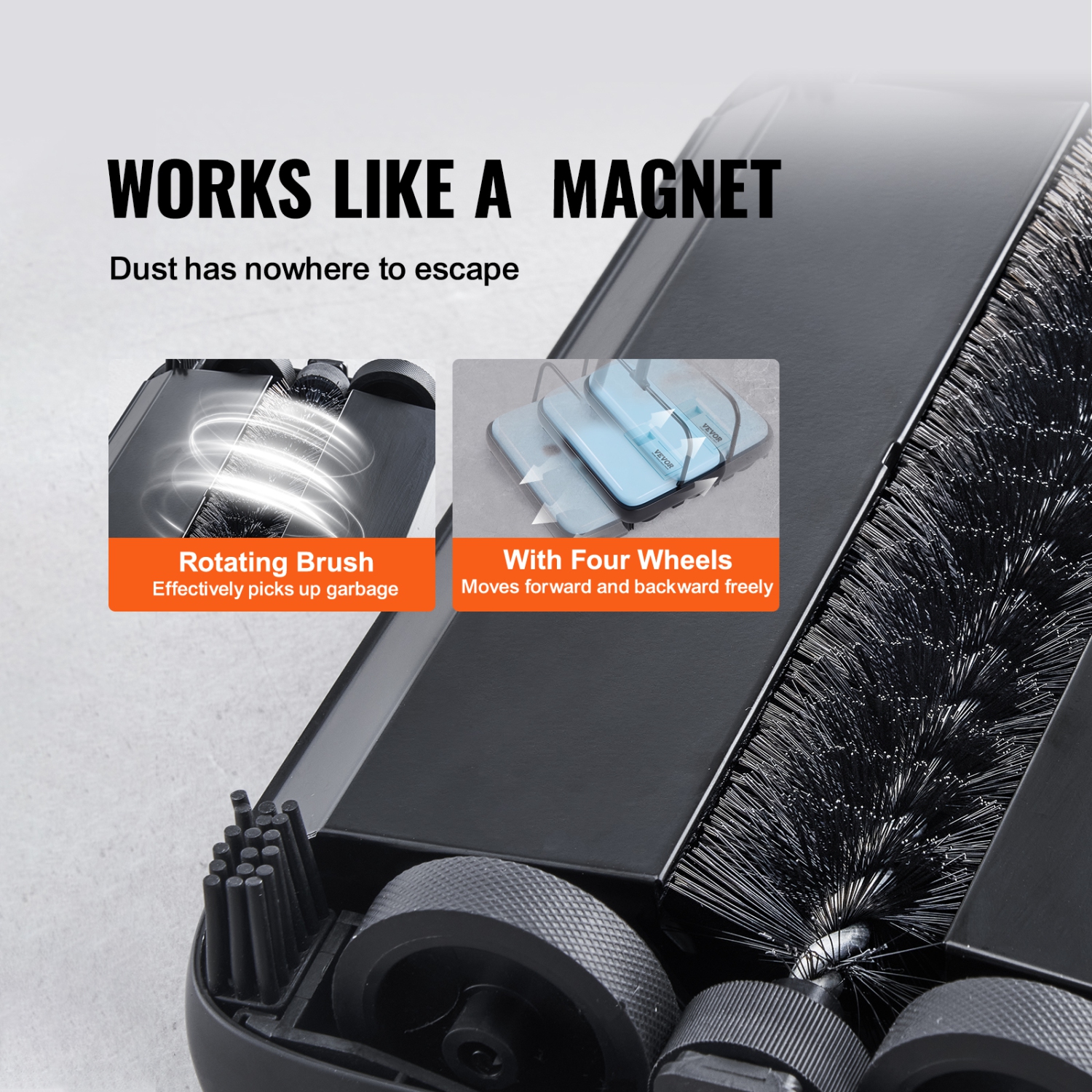 VEVOR Carpet Sweeper Manual, Floor Sweeper with 300 ml Dustbin Capacity Easy to Empty, 6.7 inch Cleaning Width for Home Office Carpets Pet Hair Dust,