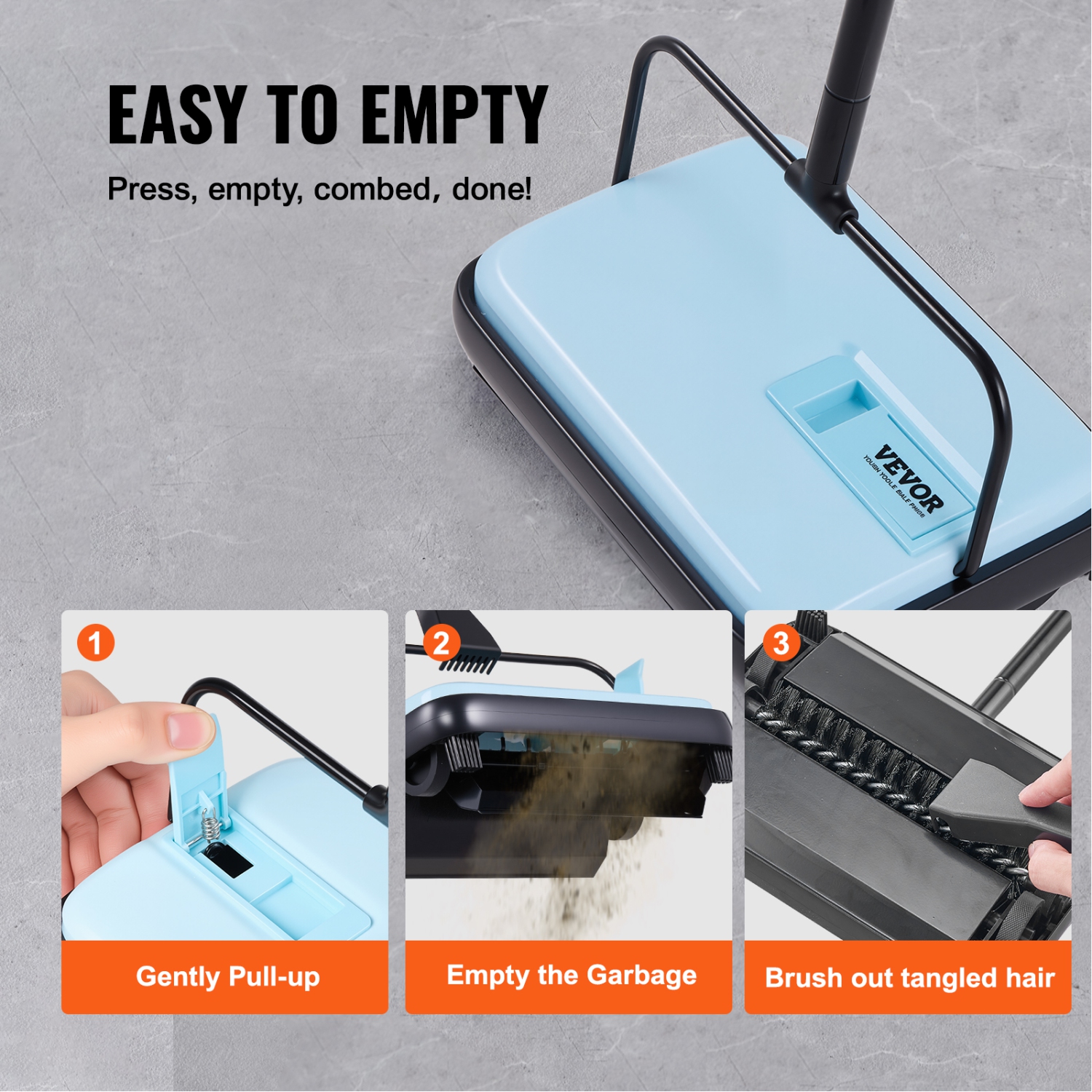 VEVOR Carpet Sweeper Manual, Floor Sweeper with 300 ml Dustbin Capacity Easy to Empty, 6.7 inch Cleaning Width for Home Office Carpets Pet Hair Dust,