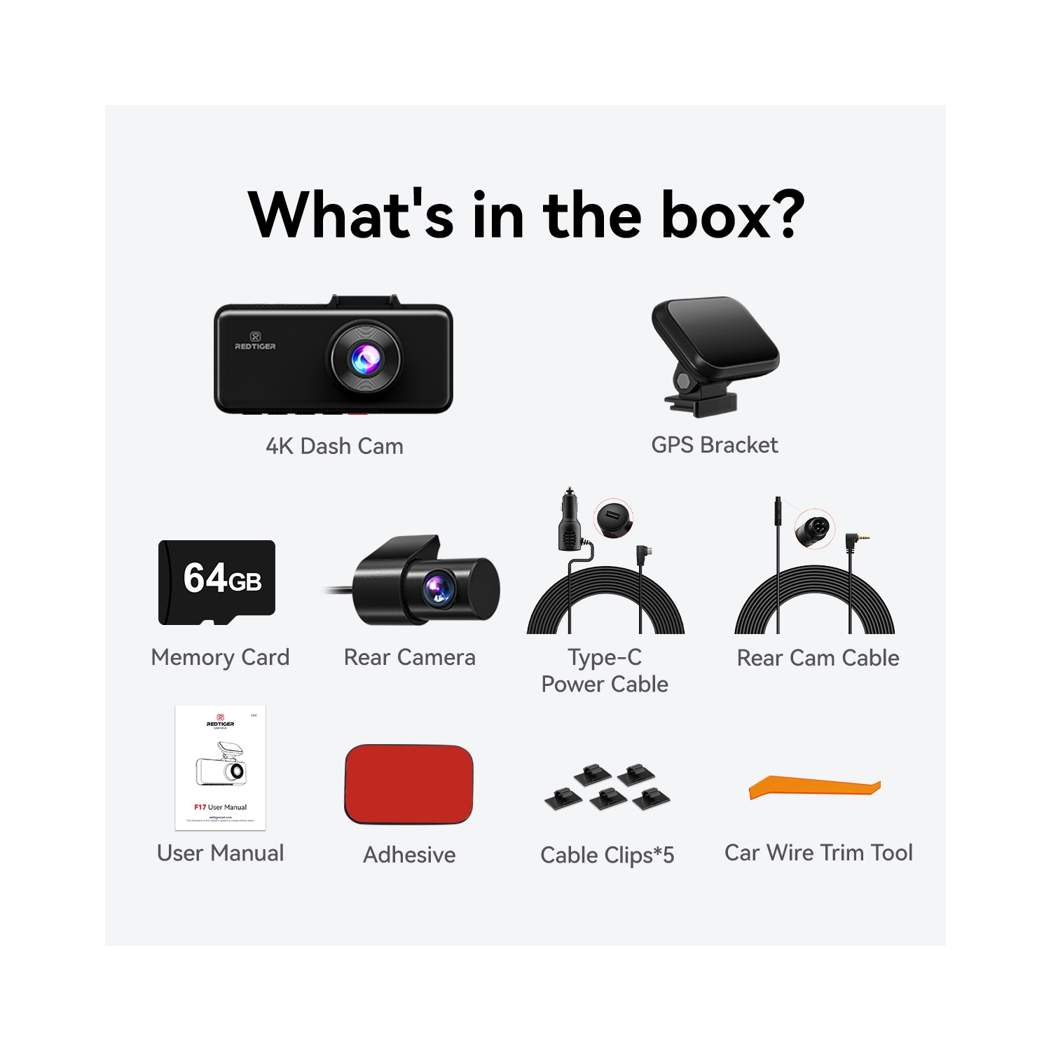 REDTIGER 3-Channel 4K UHD Dash Cam with 64G Card, GPS & Wi-Fi