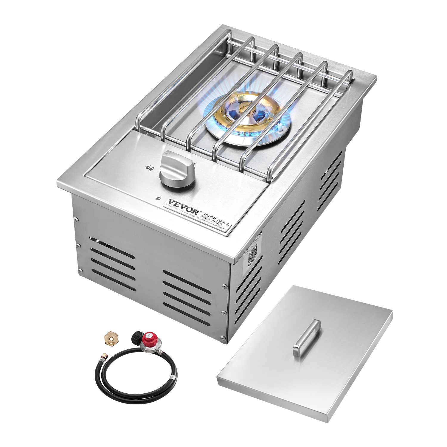 VEVOR 15,000BTU Single Grilling Side Burner,Liquid Propane Side Burner for Outdoor Kitchen, Convertible to Natural Gas, 304 Stainless Steel Built-in