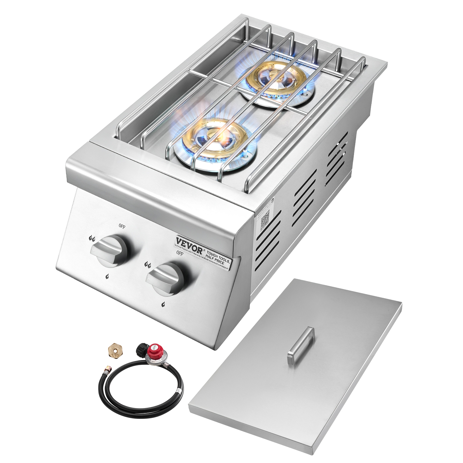 2 brûleurs latéraux à double gril VEVOR 15&nbsp;000&nbsp;BTU, brûleur latéral au propane liquide pour cuisine extérieure, convertible au gaz naturel,