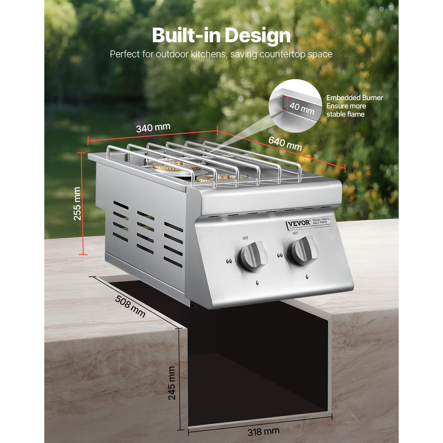 2 brûleurs latéraux à double gril VEVOR 15&nbsp;000&nbsp;BTU, brûleur latéral au propane liquide pour cuisine extérieure, convertible au gaz naturel,
