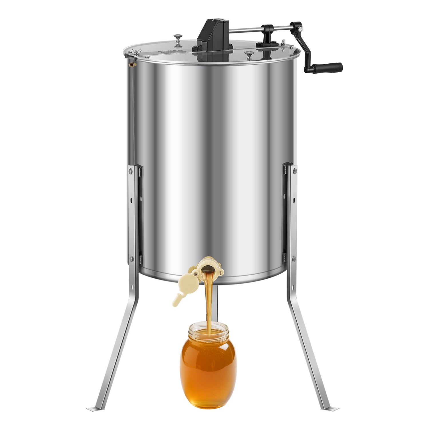 VEVOR 4/8 Frame Honey Extractor, Manual Honey Spinner with Transparent Lid, Stainless Steel Honeycomb Drum Spinner with Height Adjustable Stand,