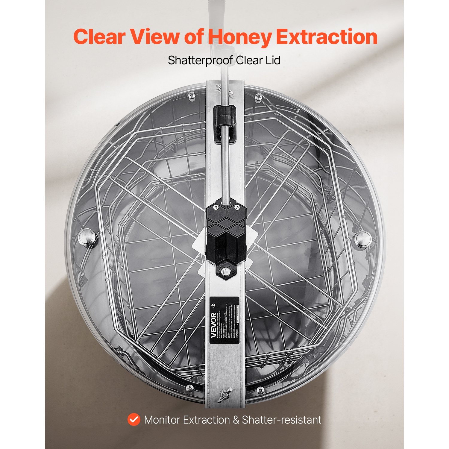 VEVOR 4/8 Frame Honey Extractor, Manual Honey Spinner with Transparent Lid, Stainless Steel Honeycomb Drum Spinner with Height Adjustable Stand,