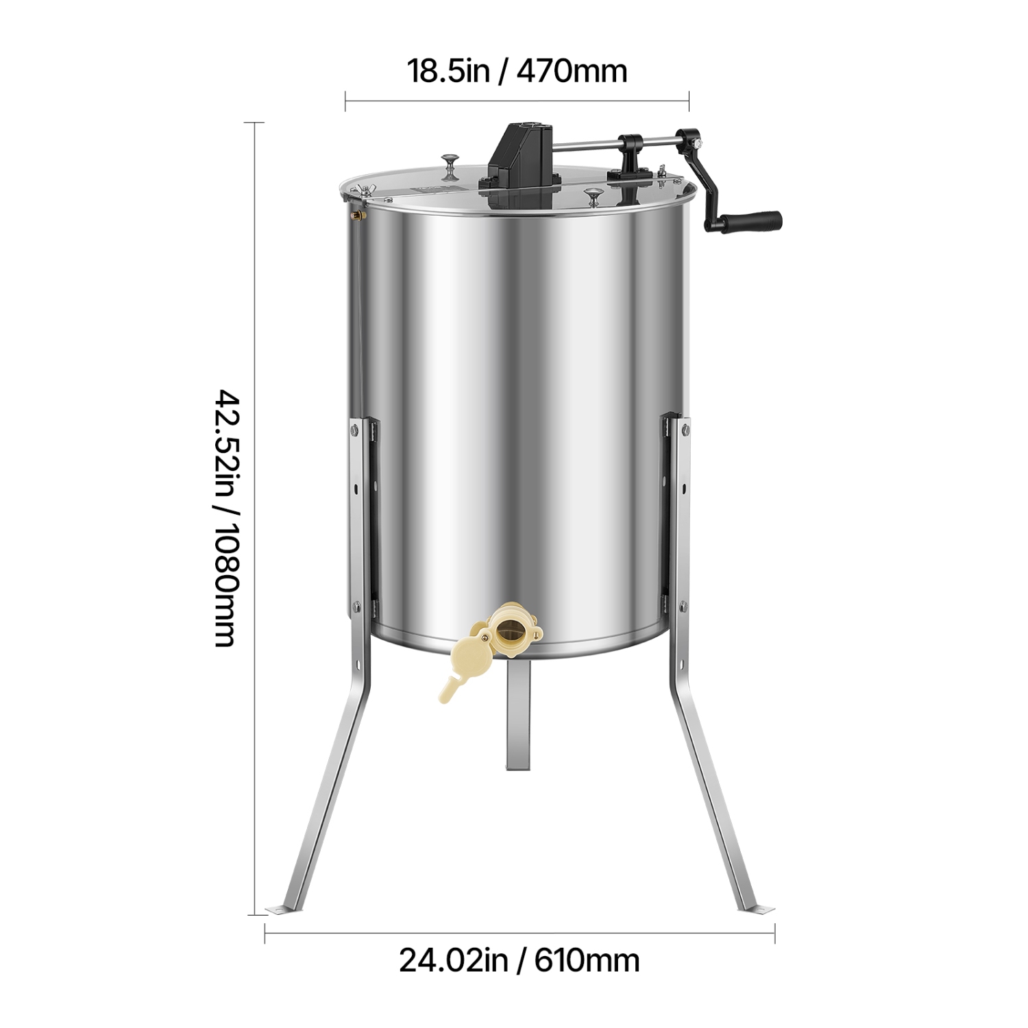 VEVOR 4/8 Frame Honey Extractor, Manual Honey Spinner with Transparent Lid, Stainless Steel Honeycomb Drum Spinner with Height Adjustable Stand,