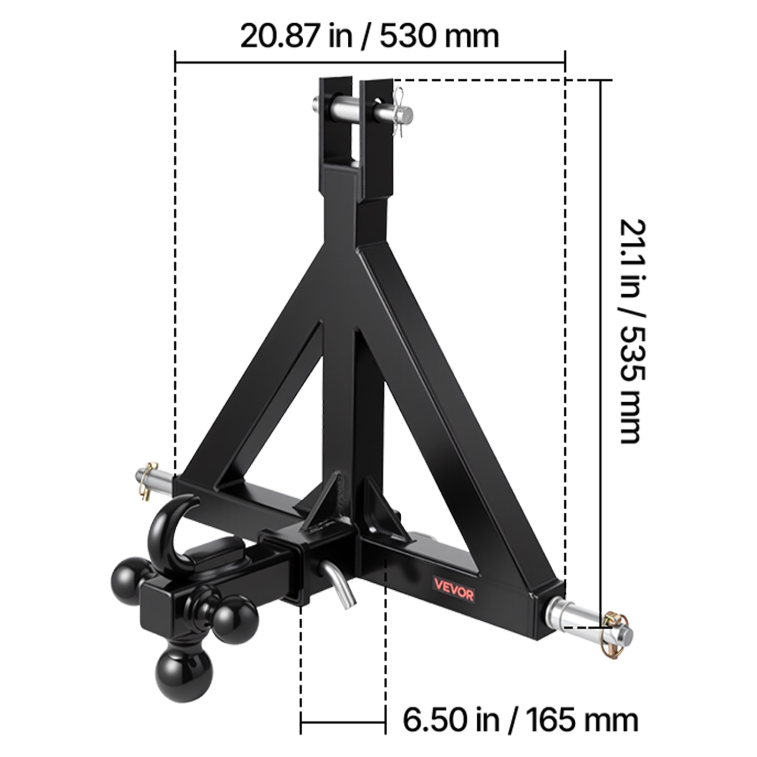 Attelage de remorque VEVOR à 3 points de 2&nbsp;po, attelage rapide 3&nbsp;pt avec 3 boules de remorque, adaptateur de barre d'attelage de tracteur,