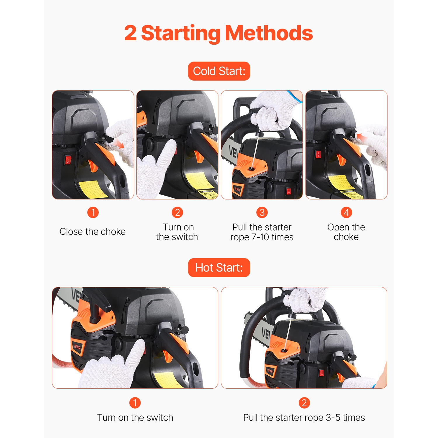 VEVOR 62 cc Gas Chainsaw, 20 inch Gas Powered Chainsaw, 3.8 HP Power Chain Saw with Non-Slip Handle, Gas-Powered Chainsaws with Dual Fuel Tanks, For