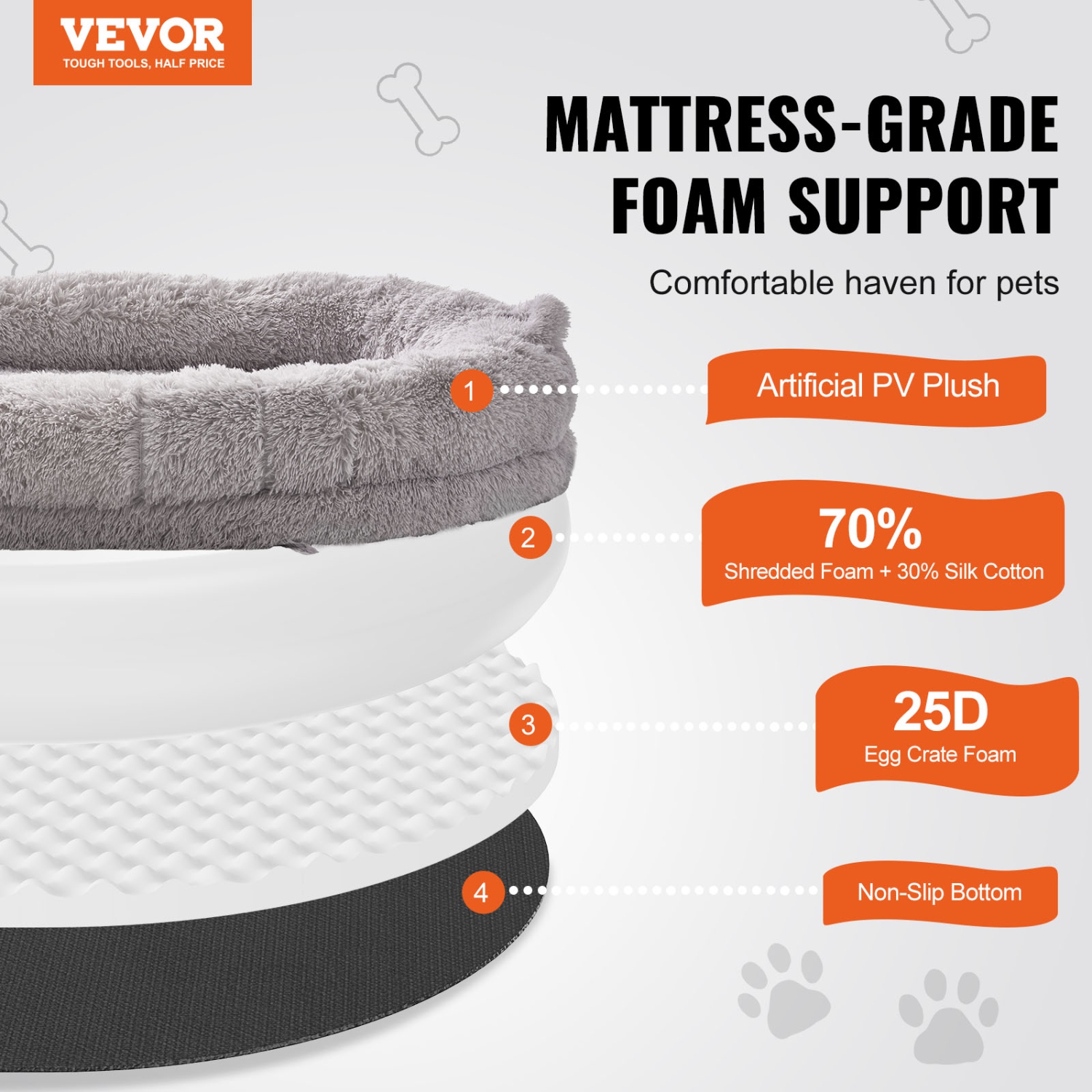 VEVOR 72" x48"x10" Human Dog Bed, Giant Dog Bed for Adult, Human Size Dog Bed with Washable PV Velvet Cover, Egg Orthopedic Foam, Storage Pocket, for