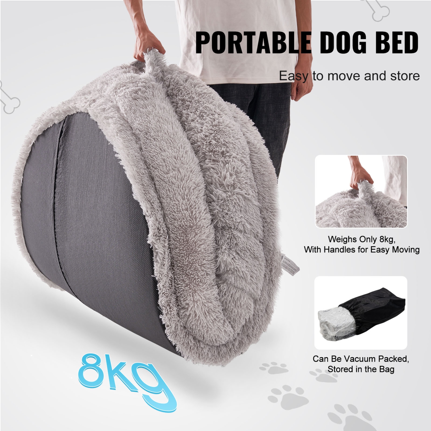 VEVOR 72" x48"x10" Human Dog Bed, Giant Dog Bed for Adult, Human Size Dog Bed with Washable PV Velvet Cover, Egg Orthopedic Foam, Storage Pocket, for