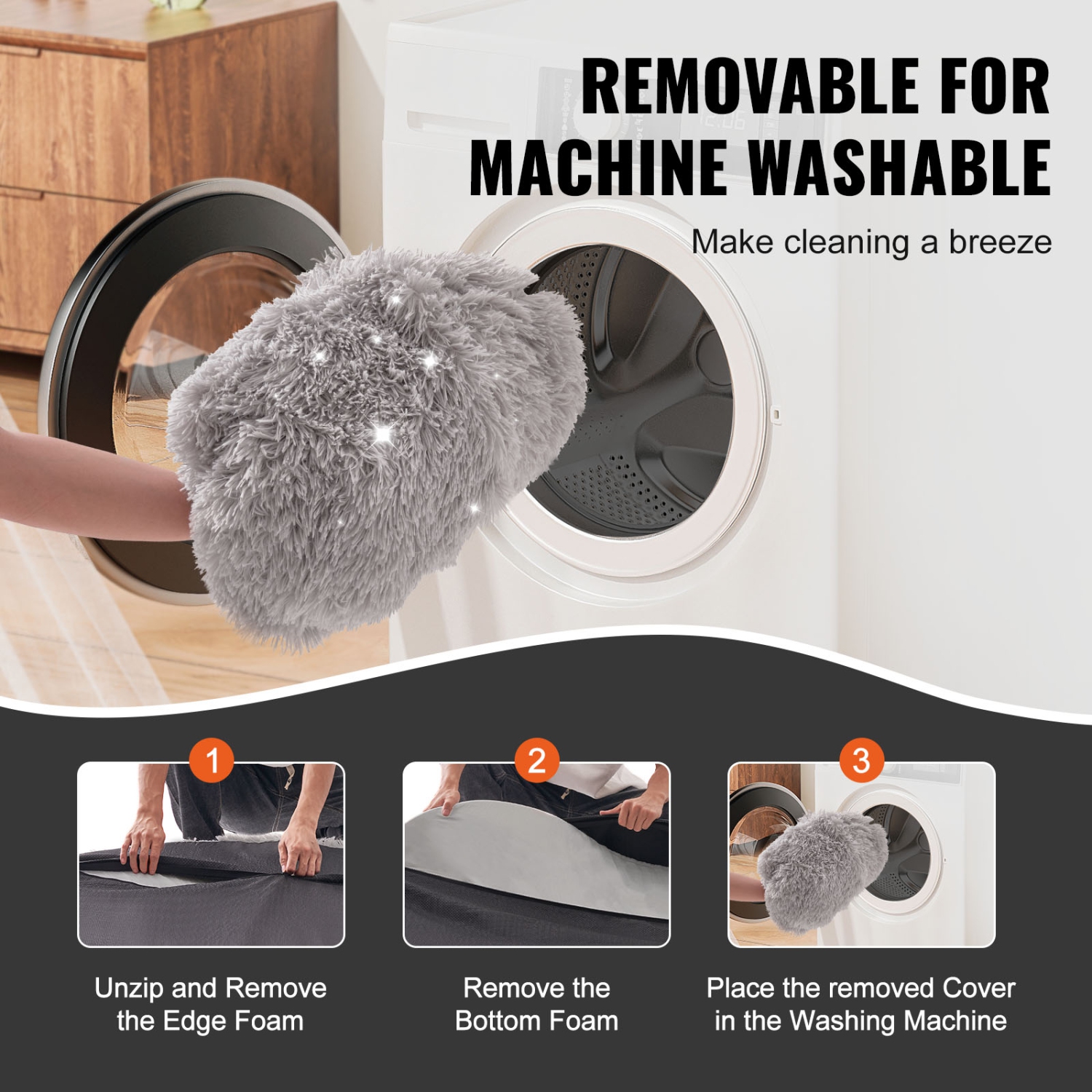 VEVOR 72" x48"x10" Human Dog Bed, Giant Dog Bed for Adult, Human Size Dog Bed with Washable PV Velvet Cover, Egg Orthopedic Foam, Storage Pocket, for